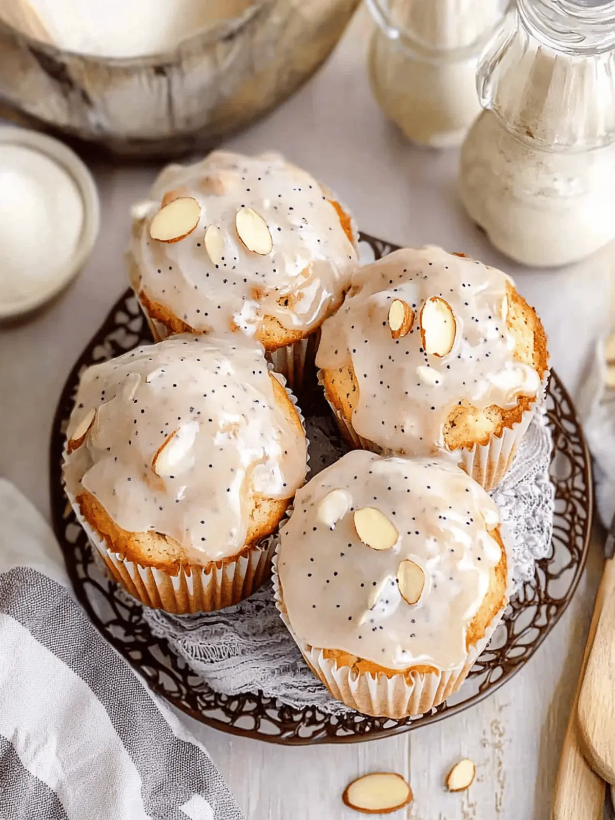 Delicious Glazed Almond Poppy Seed Muffins With Poppyseed Glaze 3 Glazed Almond Poppy Seed Muffins Topped With Poppyseed Glaze
