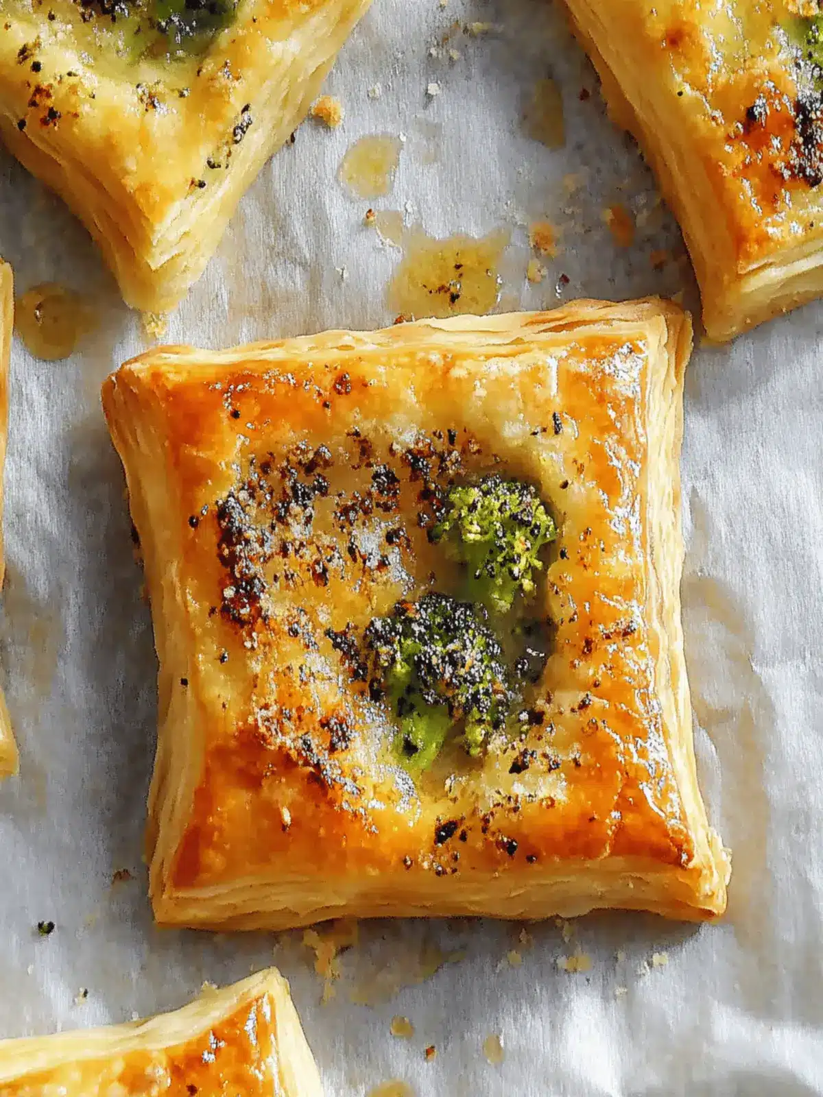 Delicious Upside Down Puff Pastry Squares with Broccoli & Cheddar 5 Upside Down Puff Pastry Squares with Broccoli & Cheddar