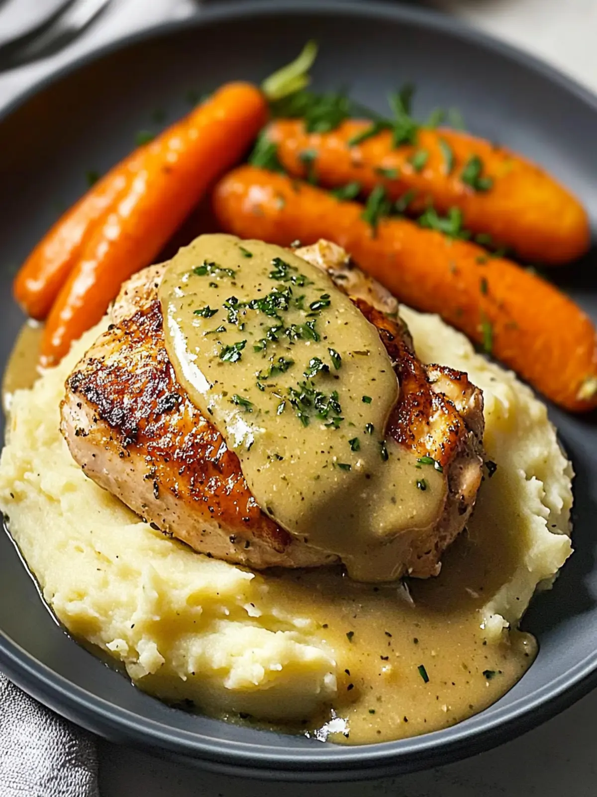 Creamy Herb Chicken with Mashed Potatoes & Glazed Carrots Delight 2 Creamy Herb Chicken with Mashed Potatoes & Glazed Carrots