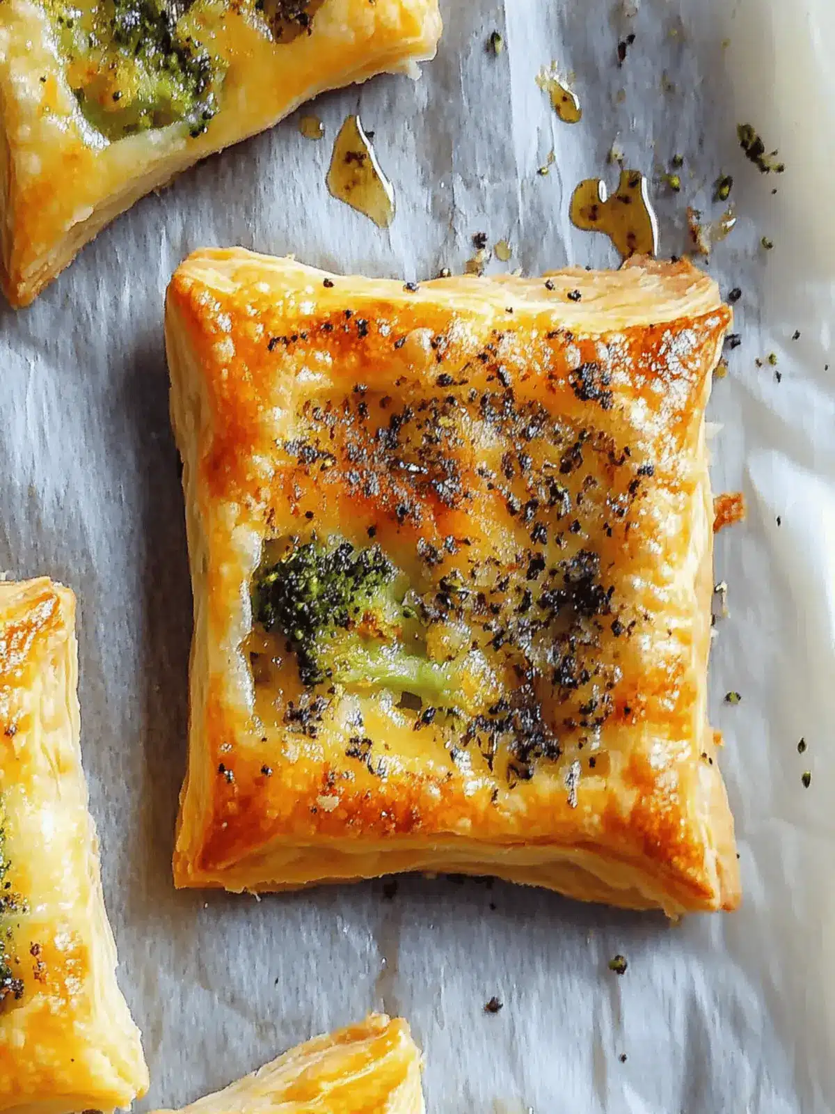 Delicious Upside Down Puff Pastry Squares with Broccoli & Cheddar 2 Upside Down Puff Pastry Squares with Broccoli & Cheddar