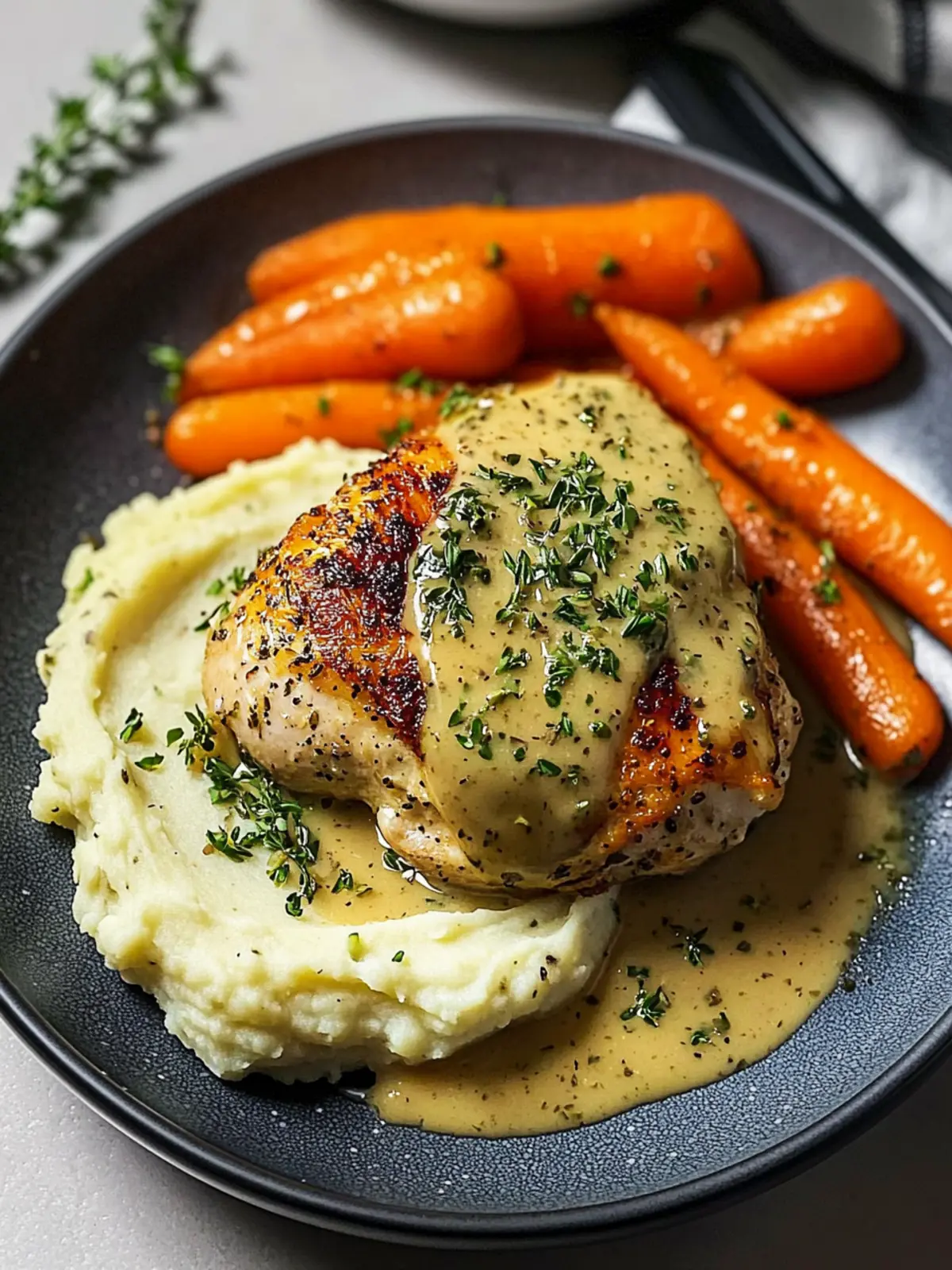 Creamy Herb Chicken with Mashed Potatoes & Glazed Carrots Delight 4 Creamy Herb Chicken with Mashed Potatoes & Glazed Carrots