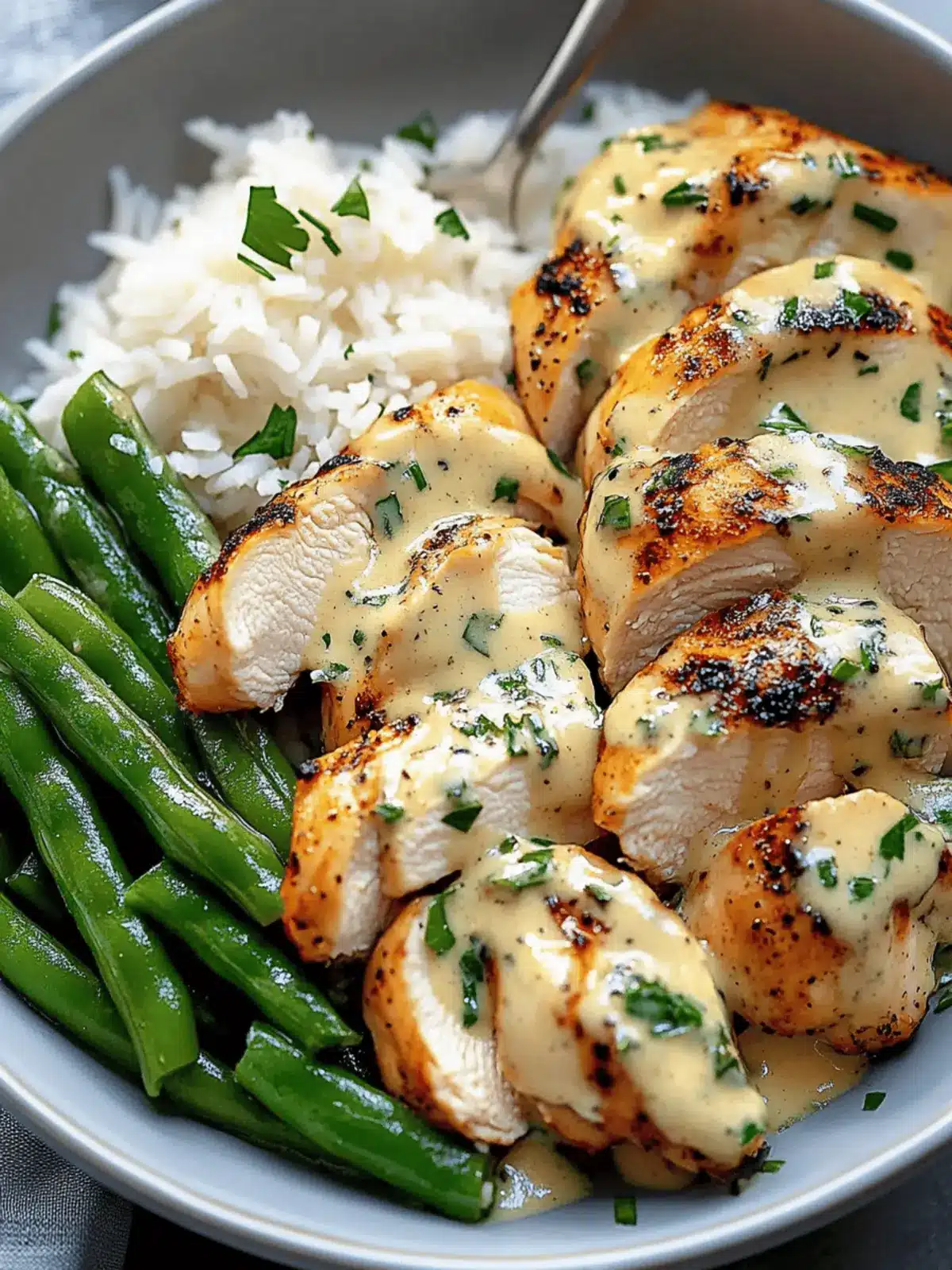 Delicious Creamy Herb Chicken with Green Beans & Steamed Rice 4 Creamy Herb Chicken with Green Beans & Steamed Rice