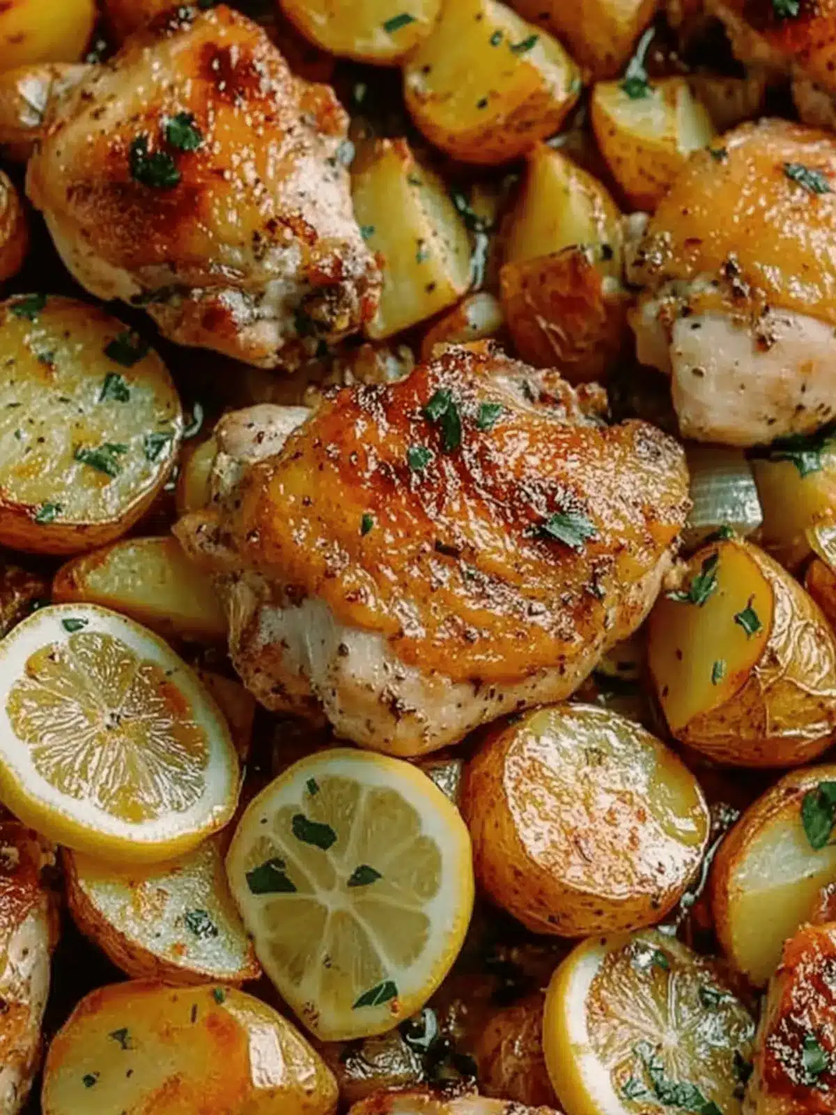 Savory Roasted Lemon Chicken Thighs with Tender Potatoes 4 Roasted Lemon Chicken Thighs with Potatoes