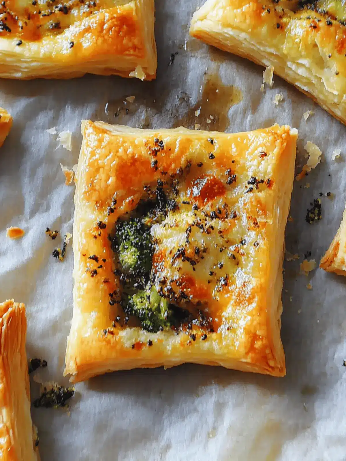 Delicious Upside Down Puff Pastry Squares with Broccoli & Cheddar 3 Upside Down Puff Pastry Squares with Broccoli & Cheddar