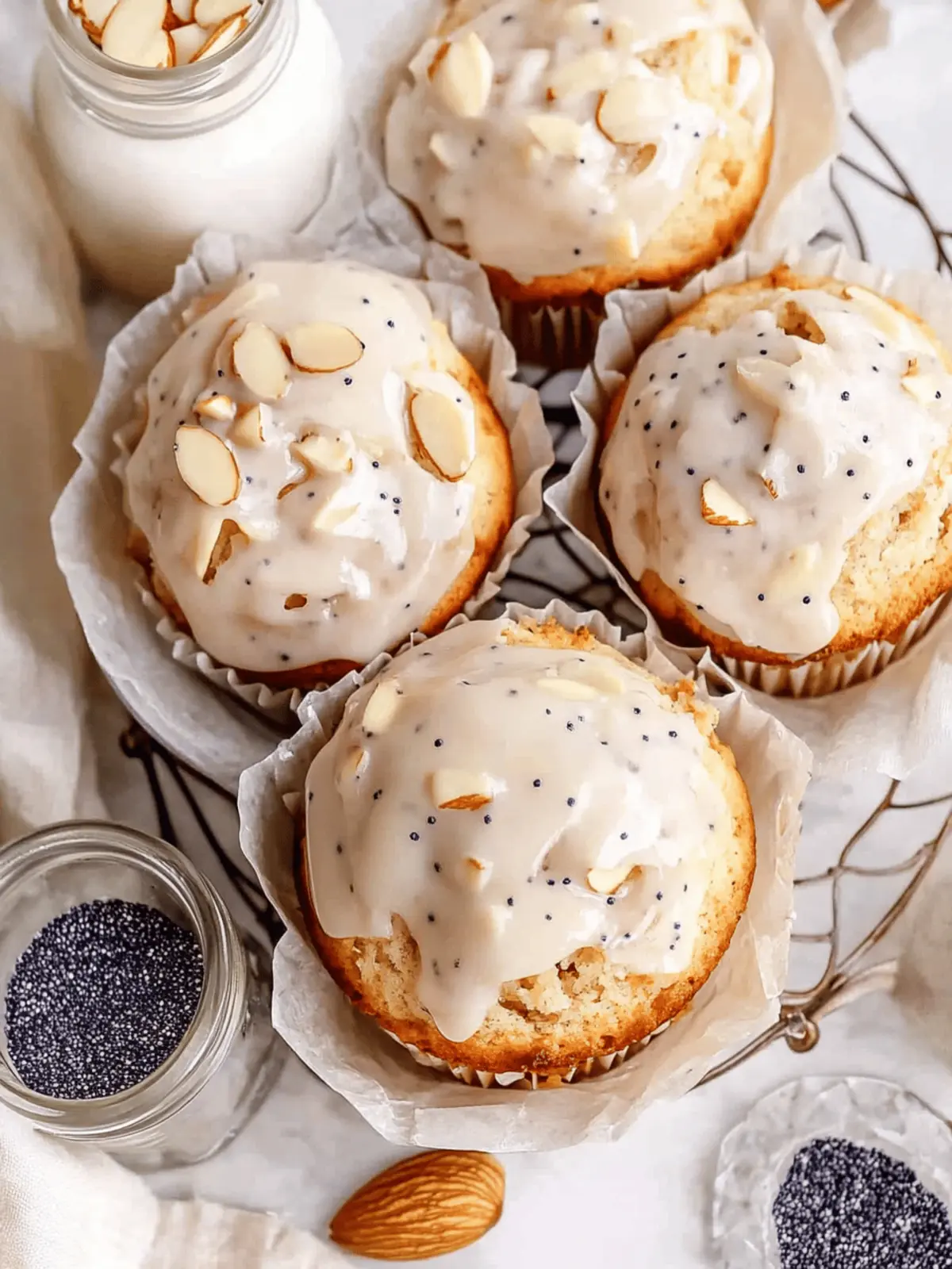 Delicious Glazed Almond Poppy Seed Muffins With Poppyseed Glaze 2 Glazed Almond Poppy Seed Muffins Topped With Poppyseed Glaze