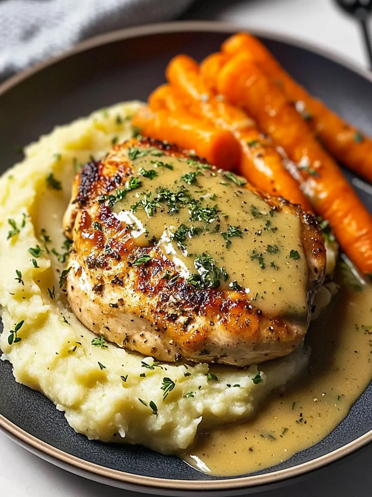 Creamy Herb Chicken with Mashed Potatoes & Glazed Carrots Delight 3 Creamy Herb Chicken with Mashed Potatoes & Glazed Carrots