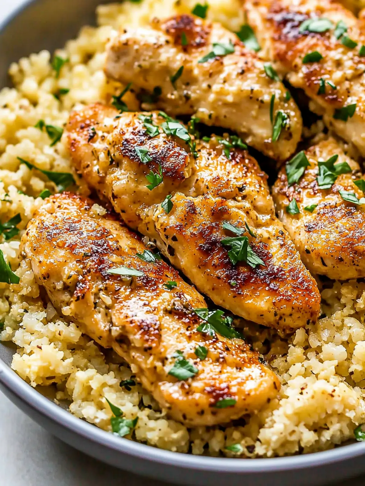 15-Minute Garlic Butter Chicken with Parmesan Cauliflower Rice