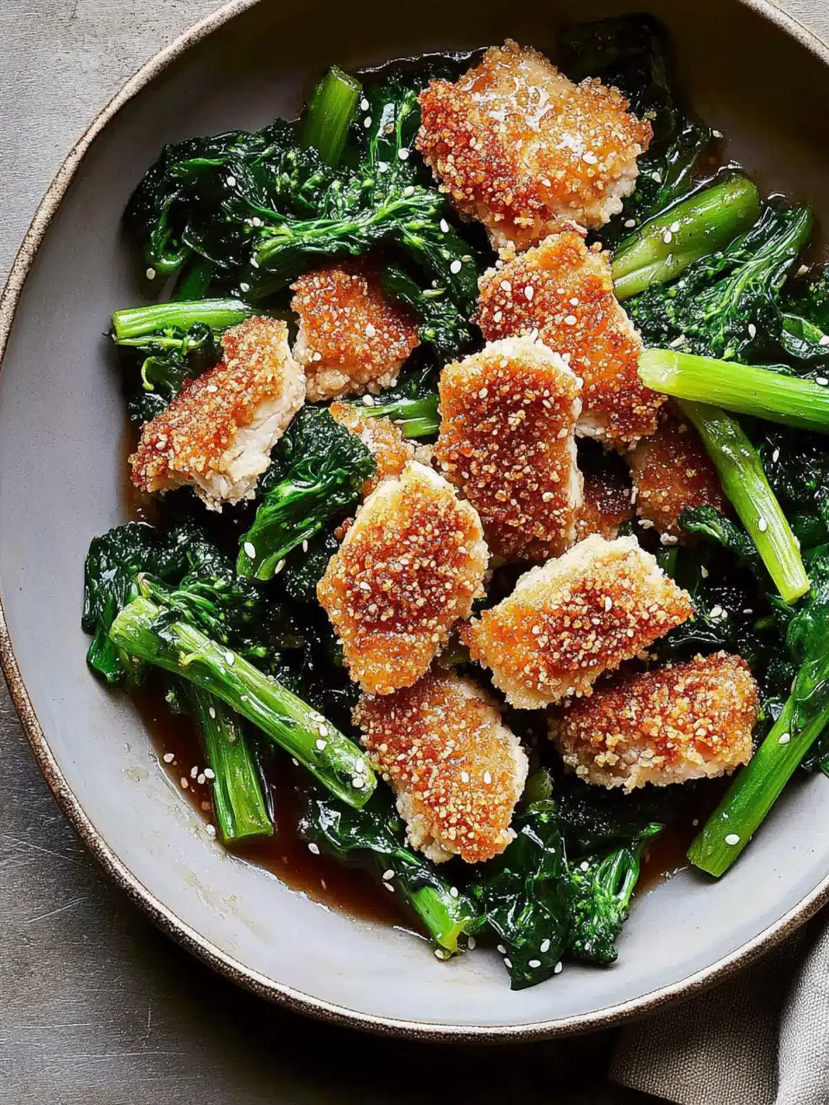 Ultimate Garlic Sesame Broccoli Rabe with Panko Crusted Chicken