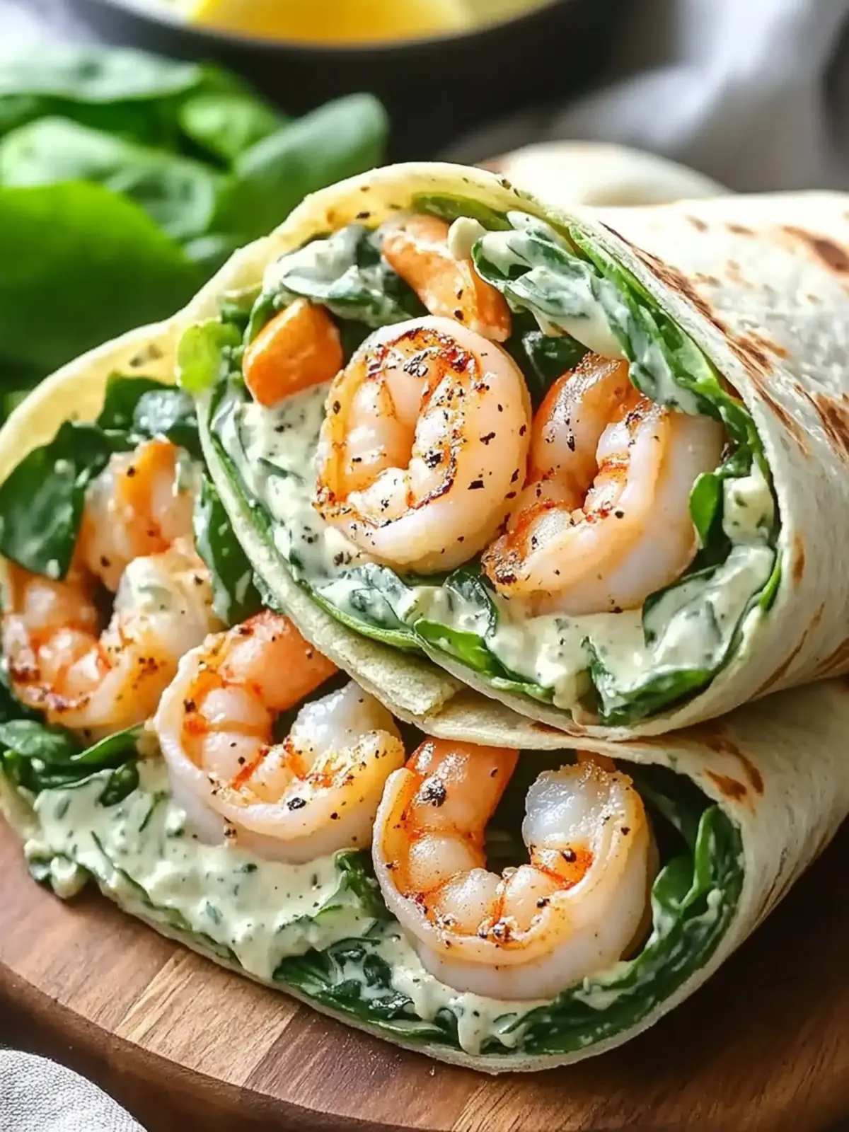 Delicious Shrimp Caesar Salad Wraps with Spinach Tortillas 4 Shrimp Caesar Salad Wraps with Spinach Tortillas and Creamy Caesar Dressing
