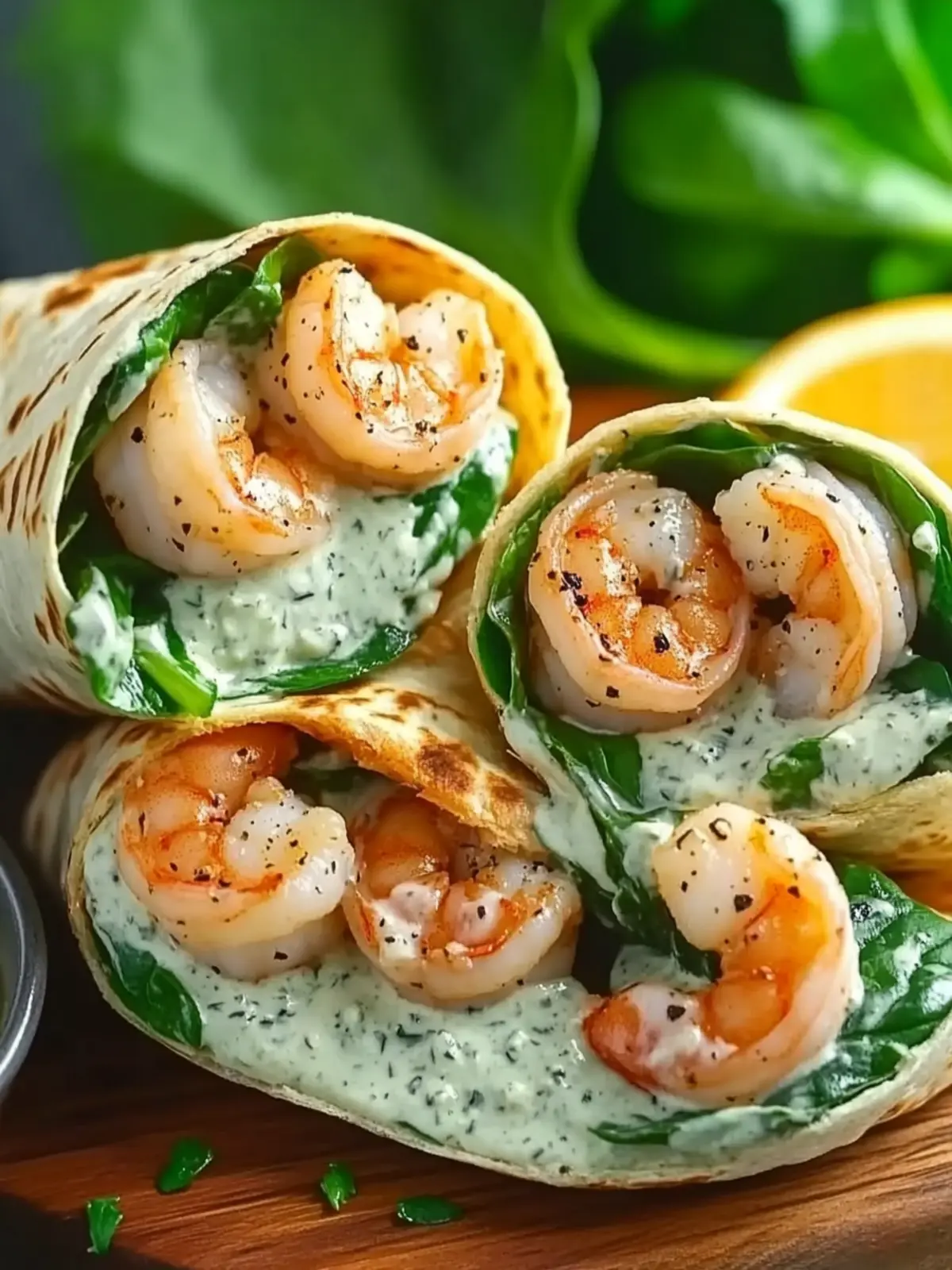 Delicious Shrimp Caesar Salad Wraps with Spinach Tortillas 2 Shrimp Caesar Salad Wraps with Spinach Tortillas and Creamy Caesar Dressing