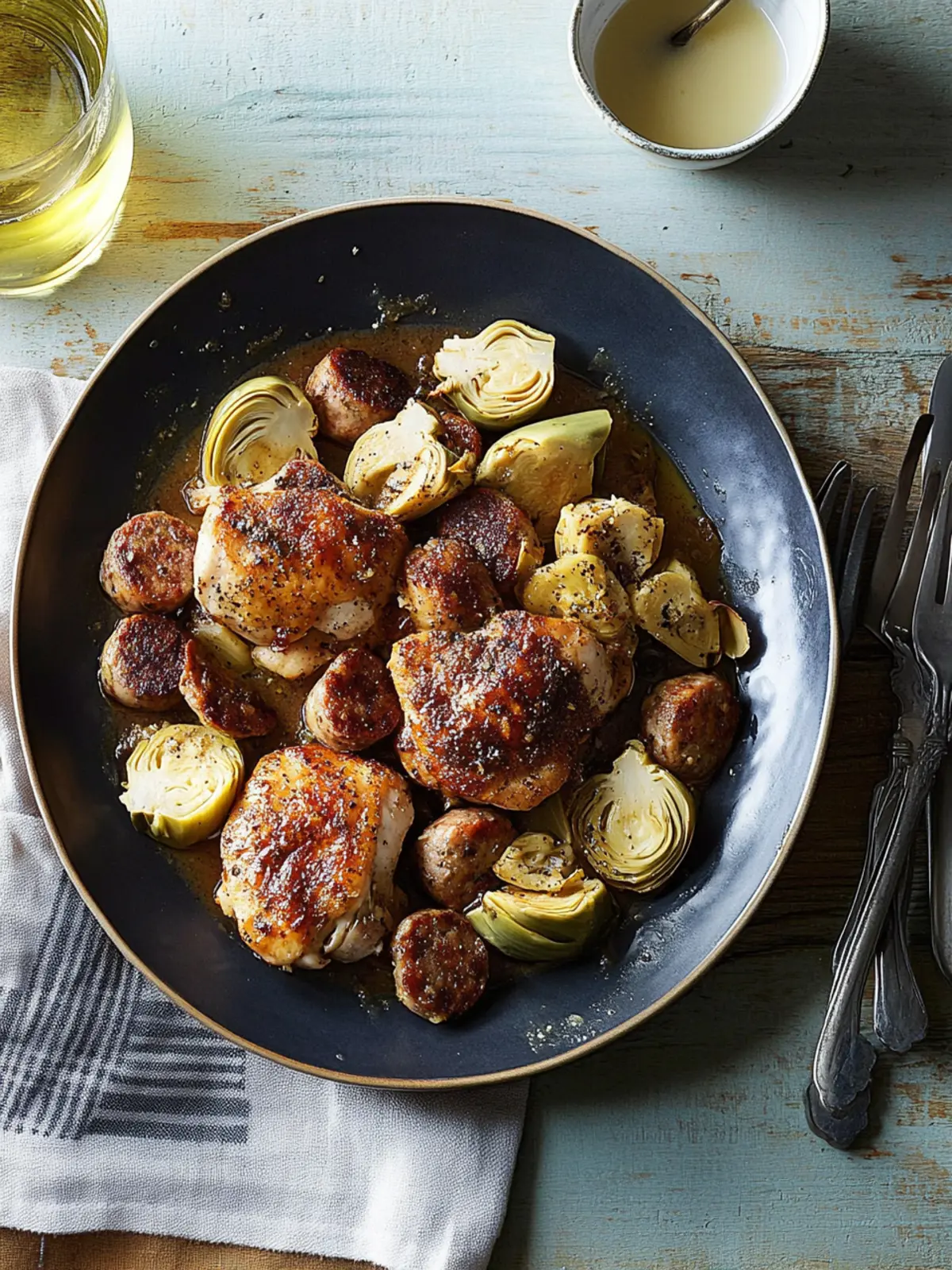 Savory Chicken with Sausage, White Wine and Artichokes Delight 3 Chicken with Sausage, White Wine and Artichokes