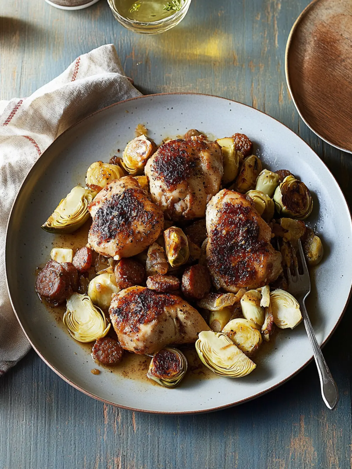 Savory Chicken with Sausage, White Wine and Artichokes Delight 4 Chicken with Sausage, White Wine and Artichokes