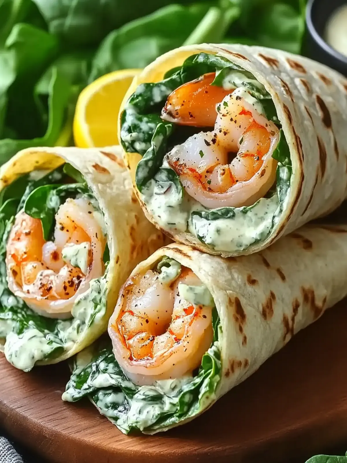 Delicious Shrimp Caesar Salad Wraps with Spinach Tortillas 5 Shrimp Caesar Salad Wraps with Spinach Tortillas and Creamy Caesar Dressing