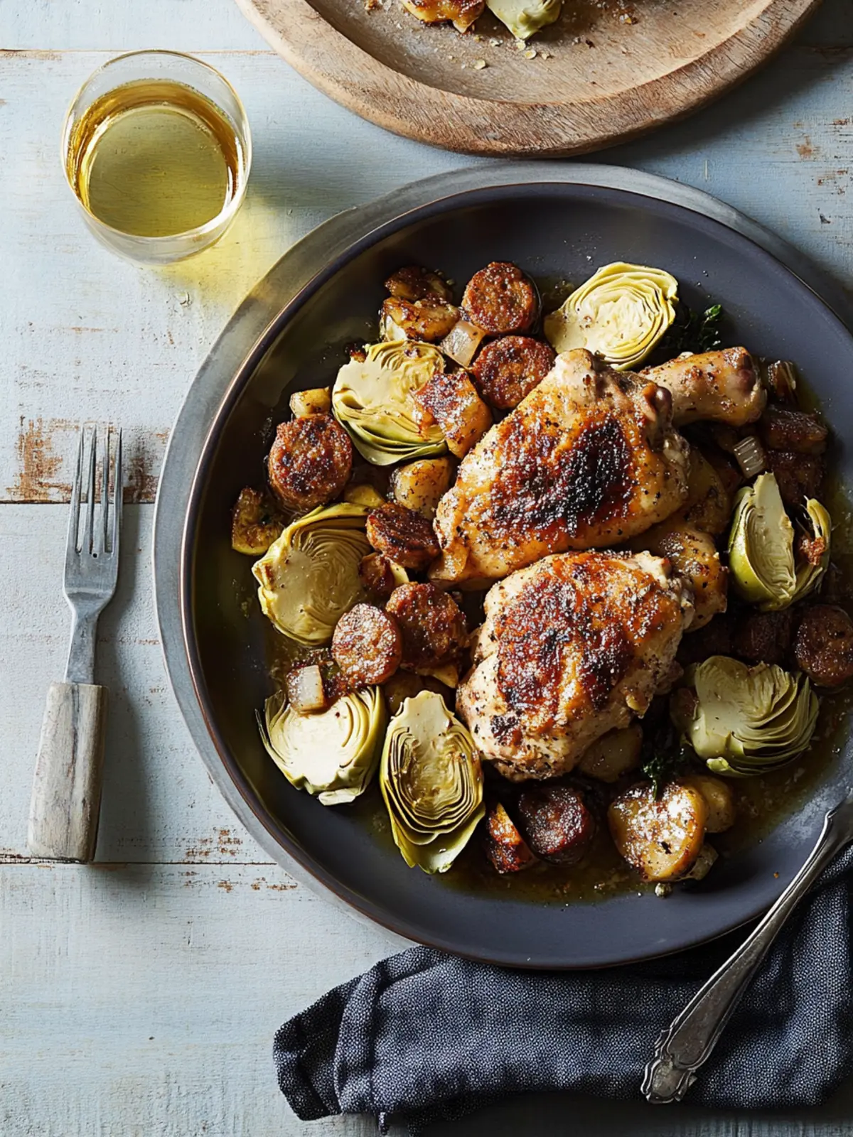 Savory Chicken with Sausage, White Wine and Artichokes Delight 2 Chicken with Sausage, White Wine and Artichokes