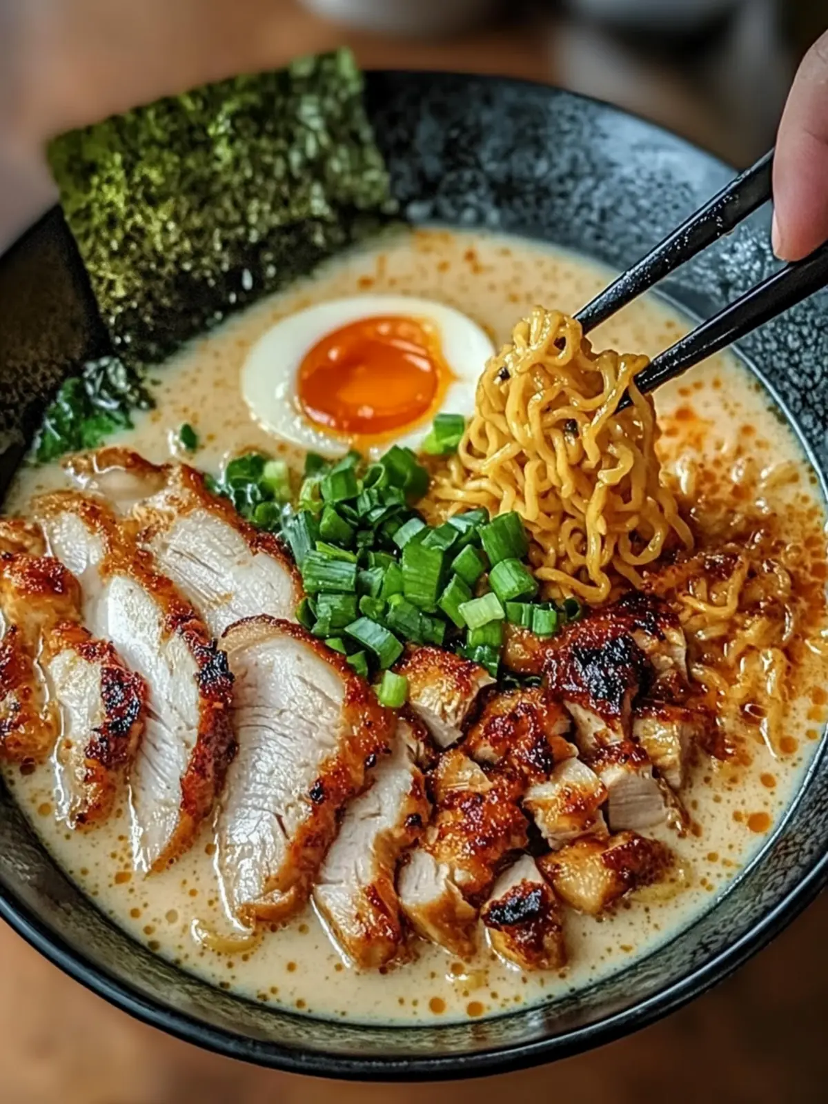 Spicy Chicken Ramen with Rich Garlic Cream Sauce