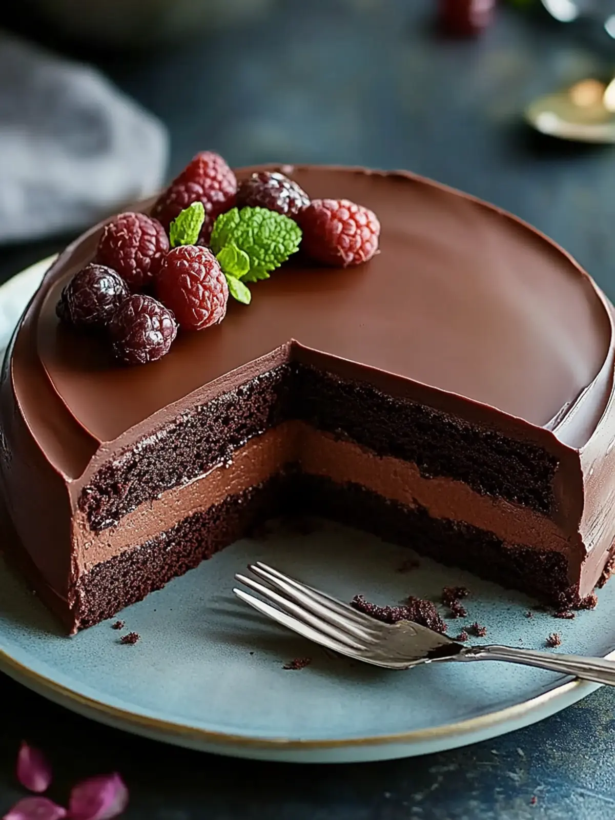 Rich Dark Chocolate Mousse Cake