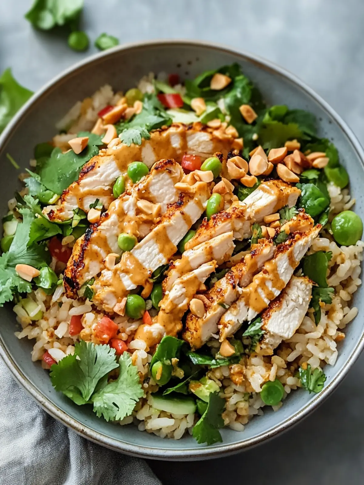 Savory Chicken Crispy Rice Salad with Creamy Peanut Dressing 2 Chicken Crispy Rice Salad with Peanut Dressing