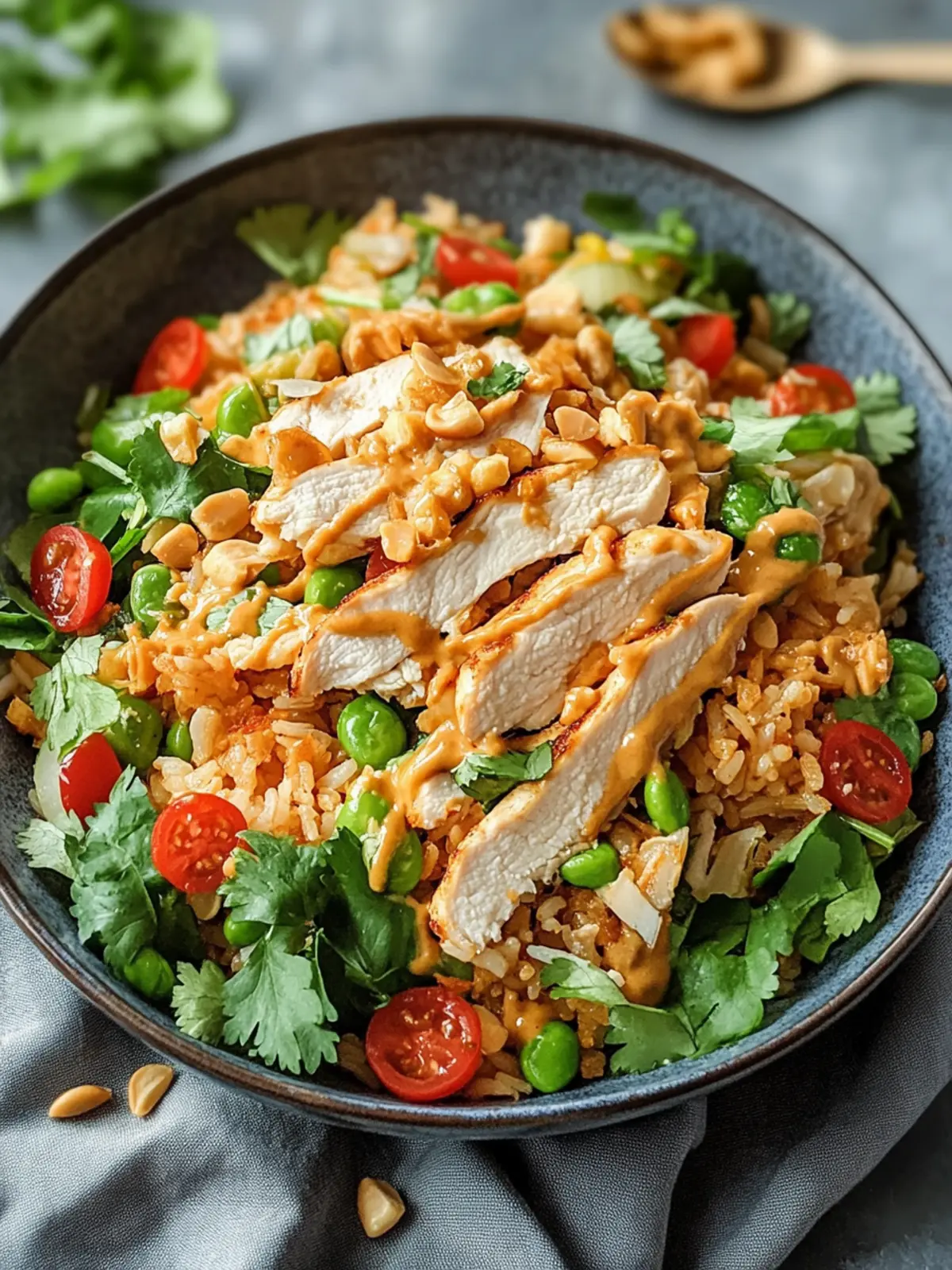 Savory Chicken Crispy Rice Salad with Creamy Peanut Dressing 3 Chicken Crispy Rice Salad with Peanut Dressing