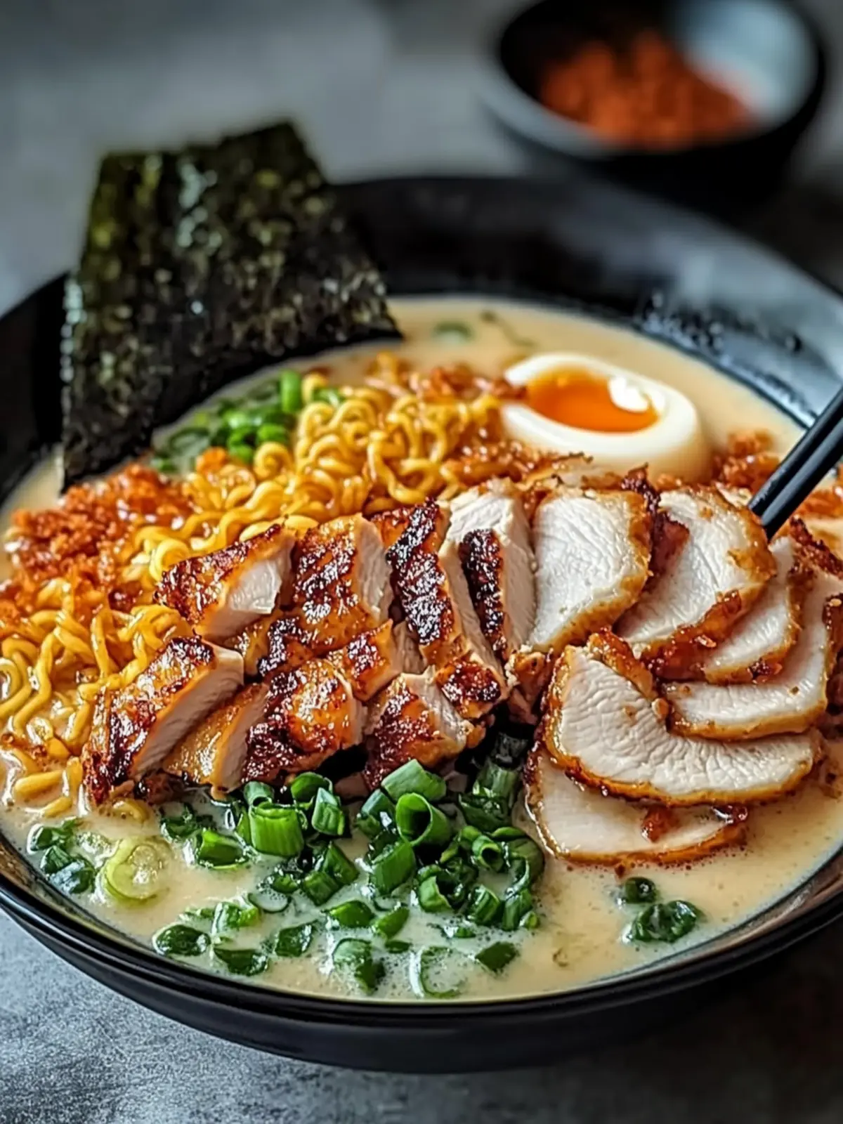 Spicy Chicken Ramen with Rich Garlic Cream Sauce