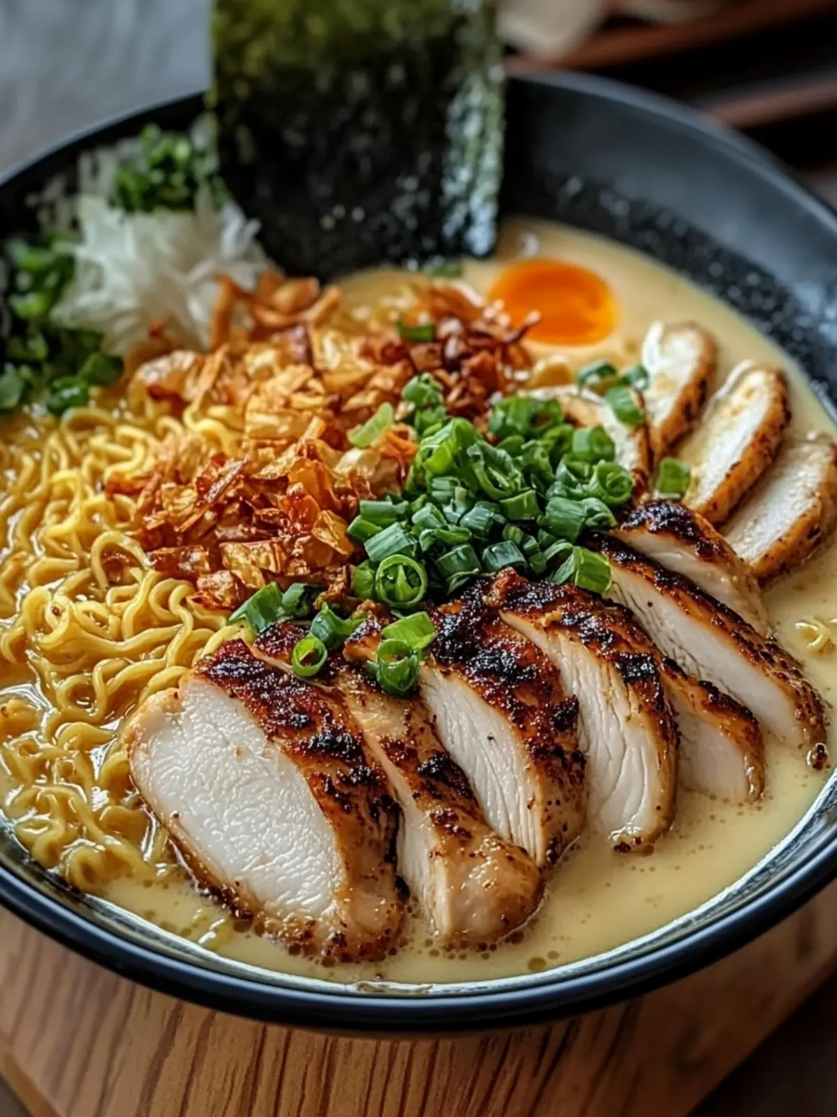Spicy Chicken Ramen with Rich Garlic Cream Sauce