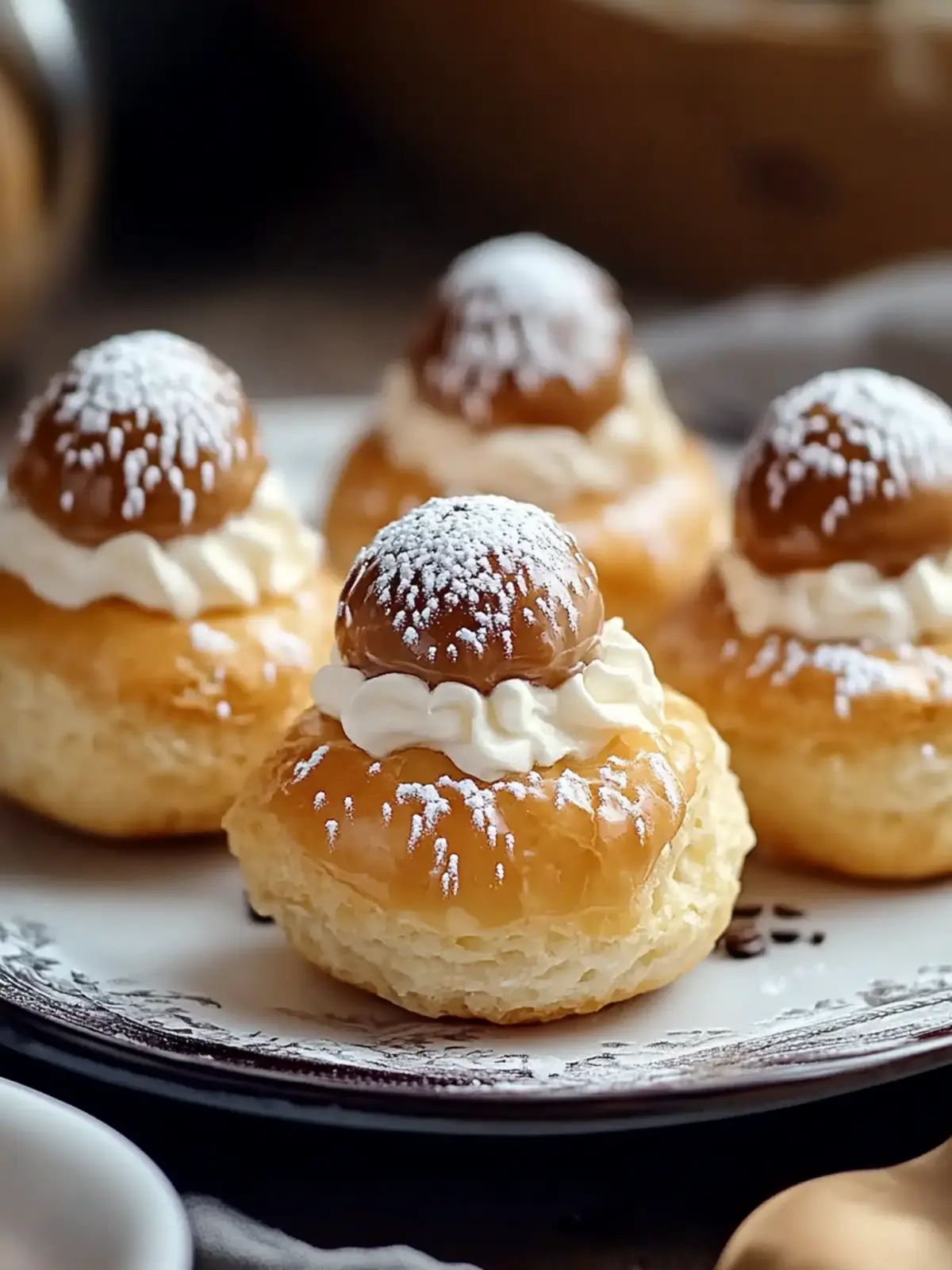 Melt-in-Your-Mouth Dulce de Leche Cream Puffs with Coffee Craquelin 4 Dulce de Leche Cream Puffs with Coffee and Craquelin