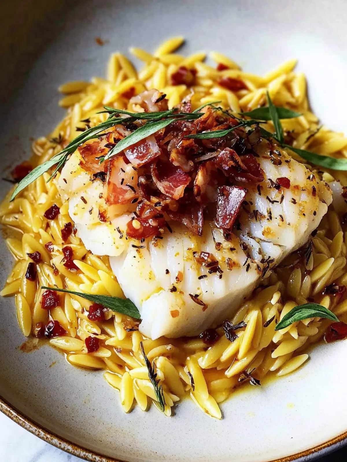 Irresistible Saffron Cod and Orzo with Guanciale Chili Oil