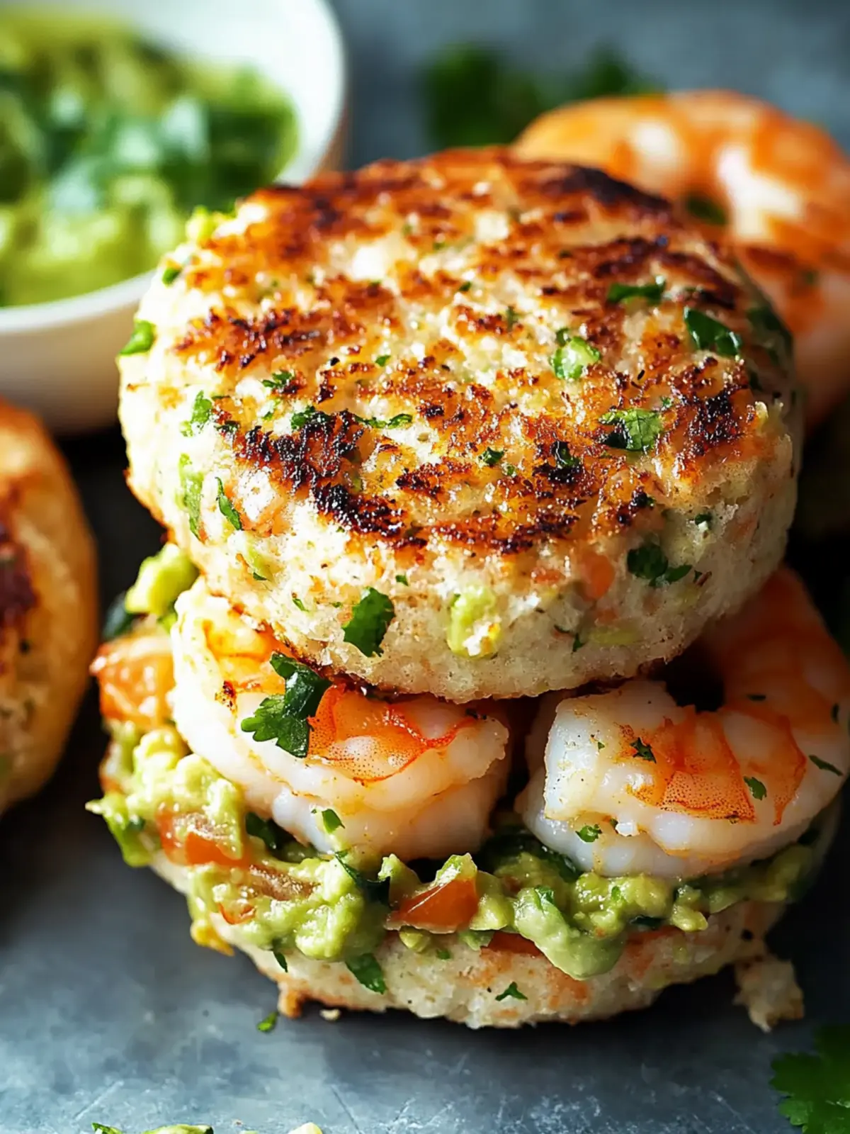 Shrimp Burgers with Cilantro and Guacamole