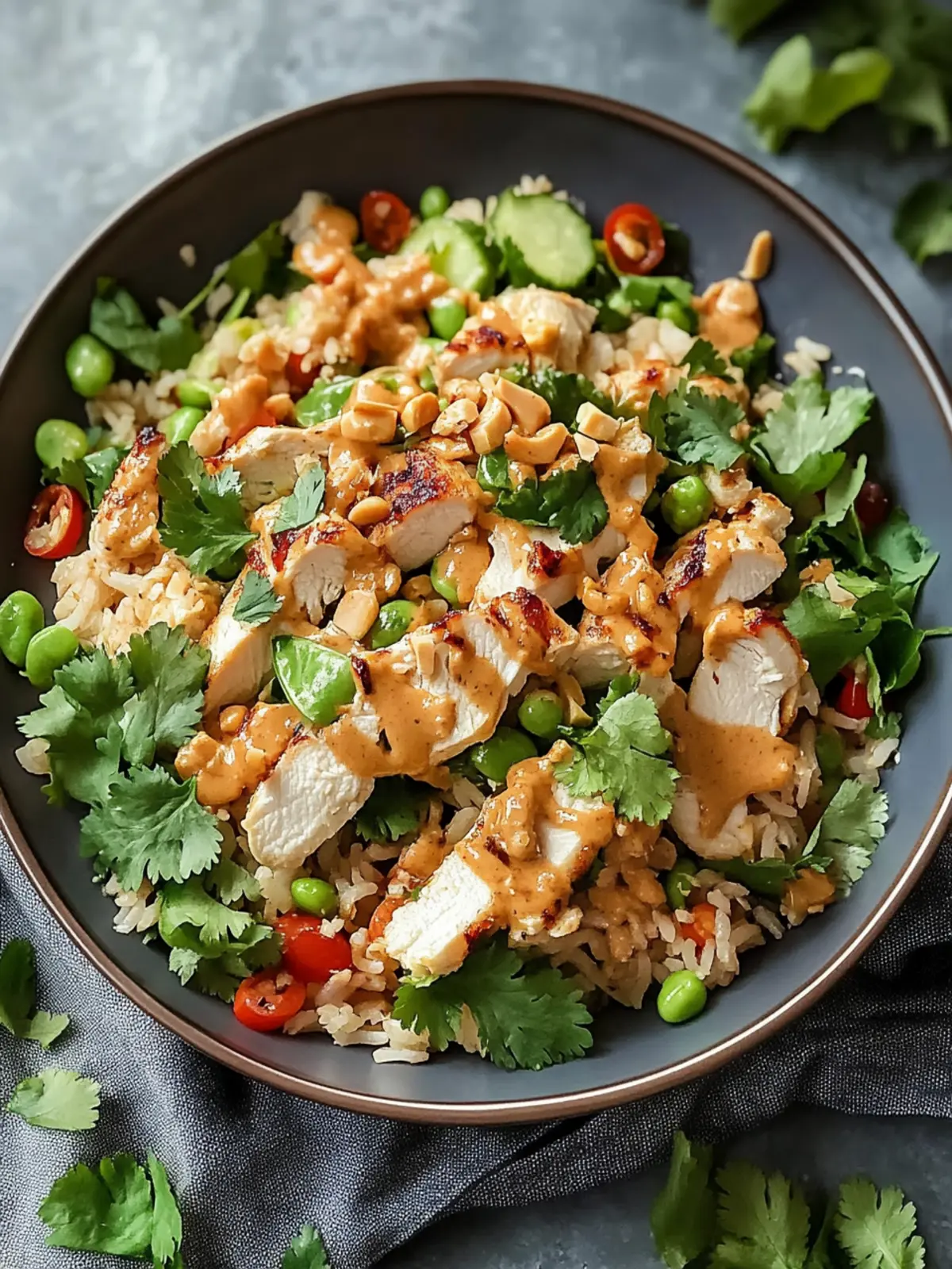 Savory Chicken Crispy Rice Salad with Creamy Peanut Dressing 5 Chicken Crispy Rice Salad with Peanut Dressing
