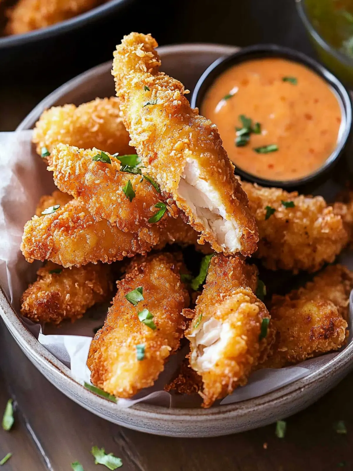 Crispy Coconut Chicken Fingers with Zesty Bang Bang Sauce 3 Coconut Chicken Fingers with Bang Bang Sauce