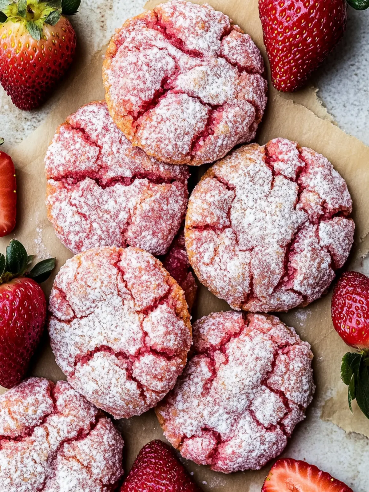 Chewy Strawberry Crinkle Cookies with Sweet White Chocolate Bliss 3 Strawberry Crinkle Cookies
