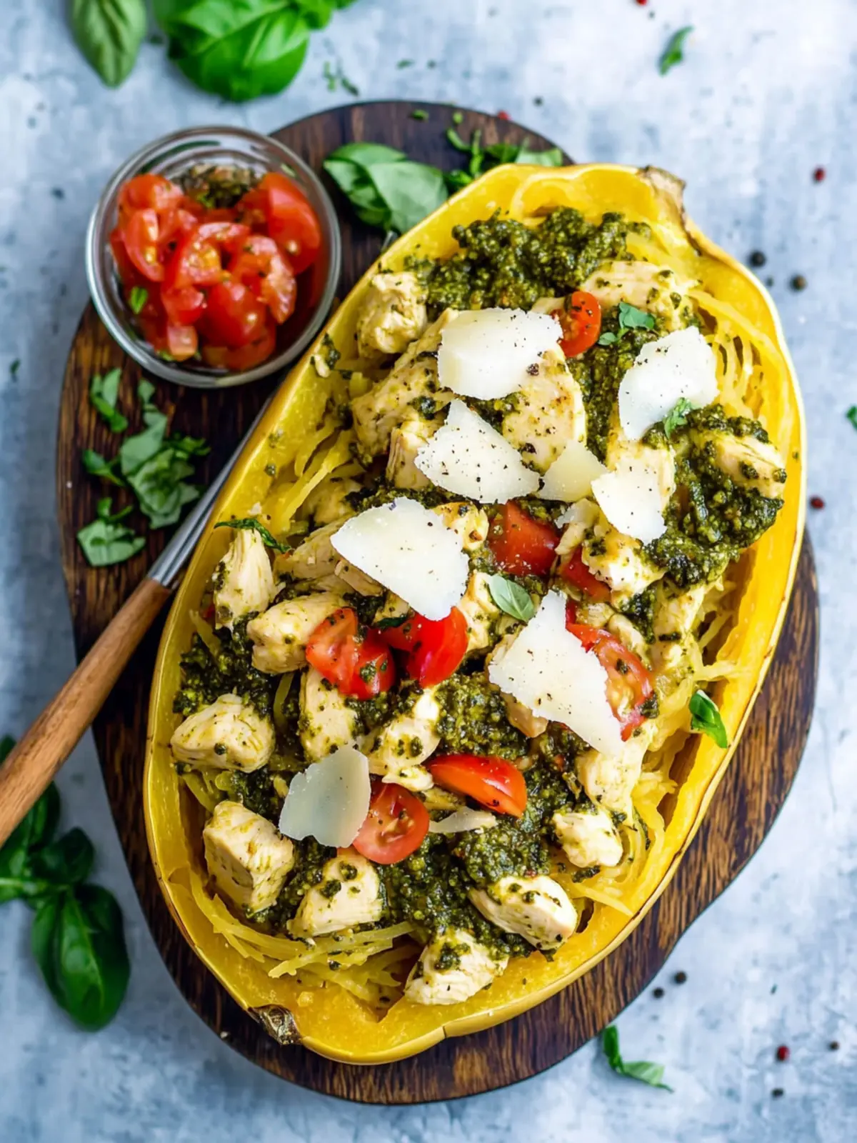 Chicken Pesto Spaghetti Squash
