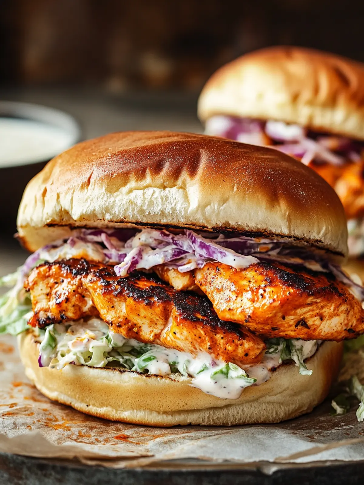 Irresistible Grilled Buffalo Chicken Sandwiches with Grinder Slaw