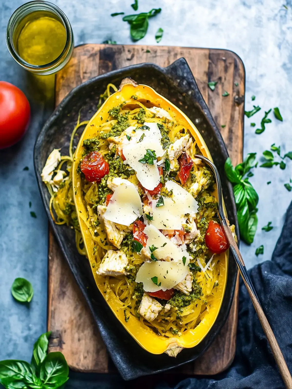 Chicken Pesto Spaghetti Squash