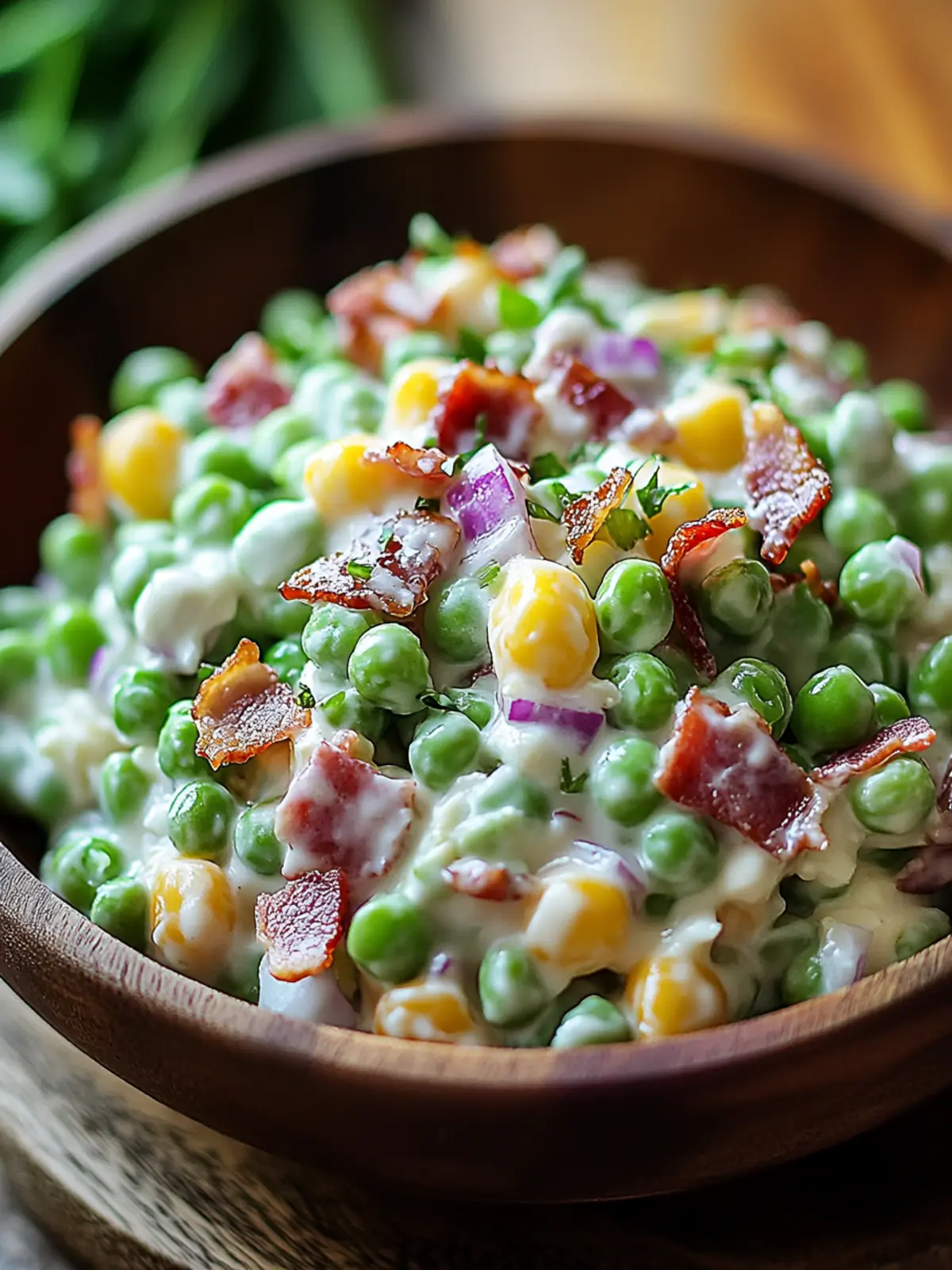 Create Irresistibly Creamy Pea Salad with Bacon Today! 2 Creamy Pea Salad with Bacon