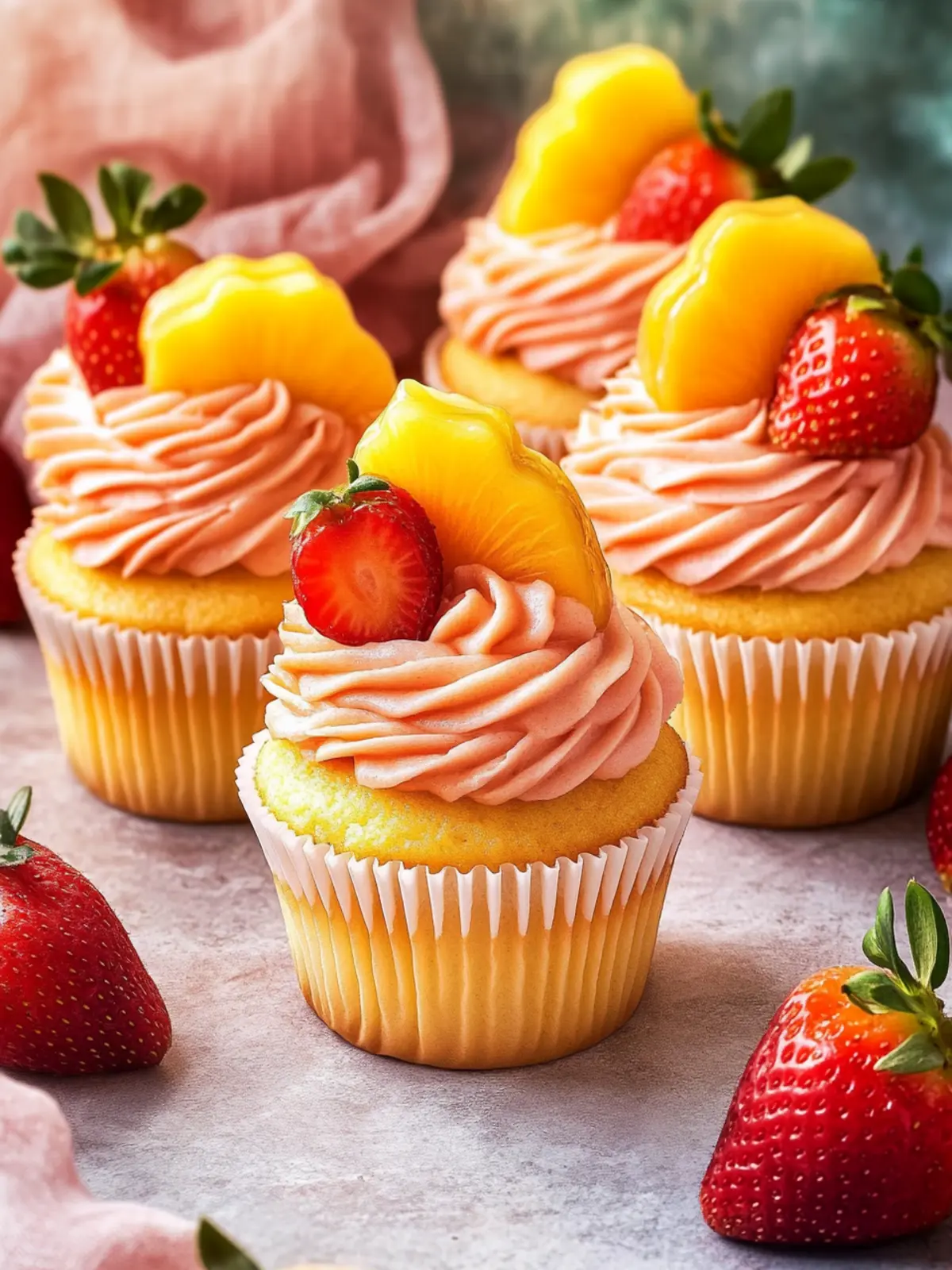 Mango Strawberry Sunset Cupcakes