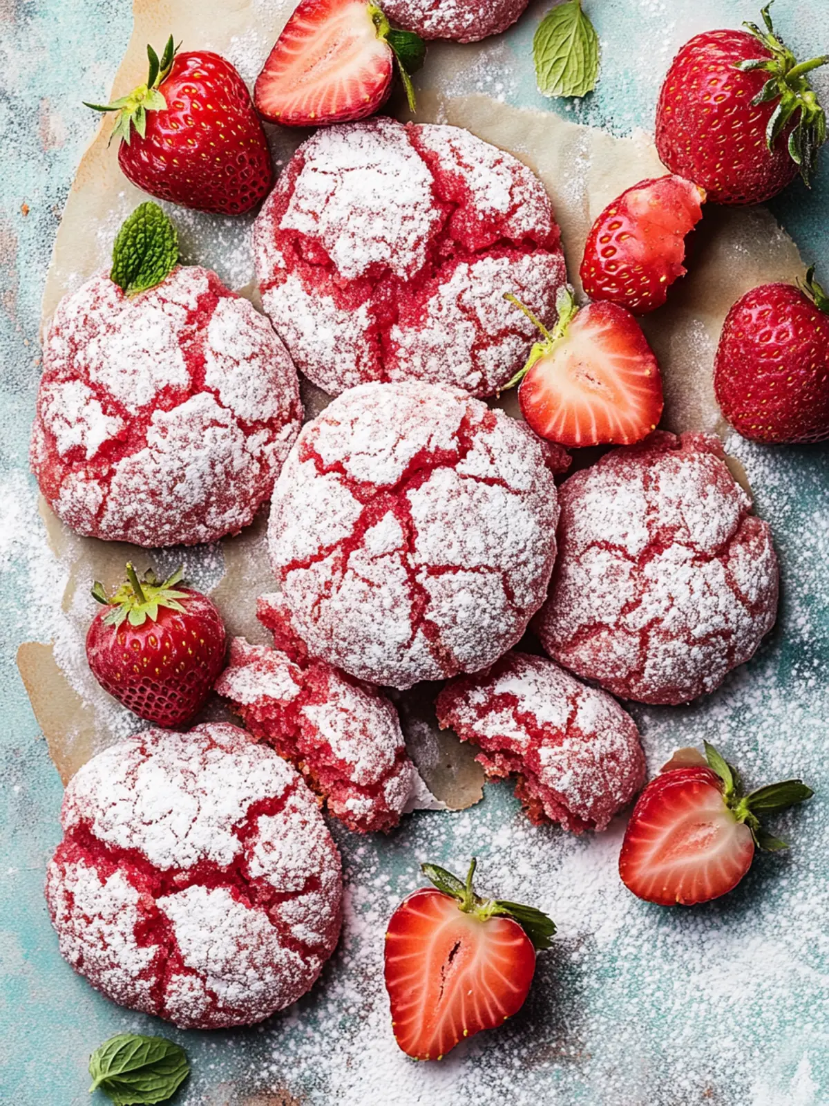 Chewy Strawberry Crinkle Cookies with Sweet White Chocolate Bliss 2 Strawberry Crinkle Cookies