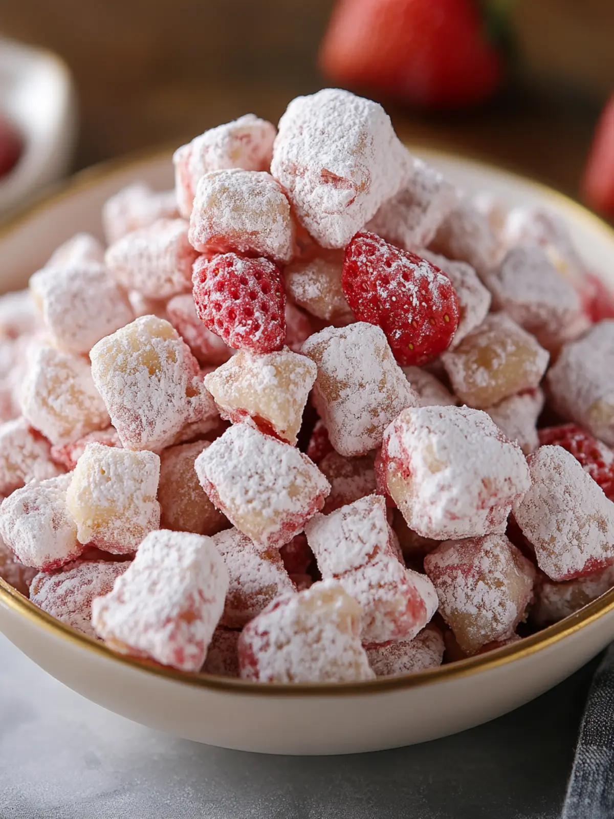 Fluffy Strawberry Shortcake Puppy Chow Snack Mix