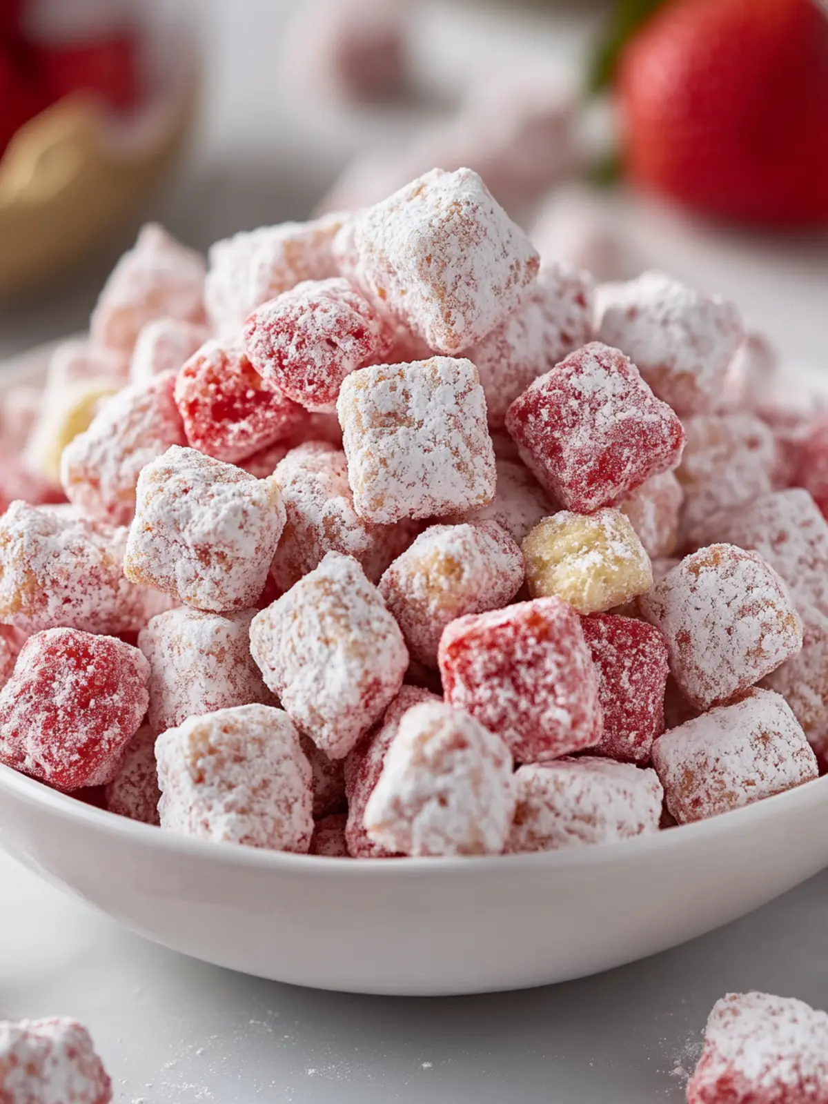 Fluffy Strawberry Shortcake Puppy Chow Snack Mix