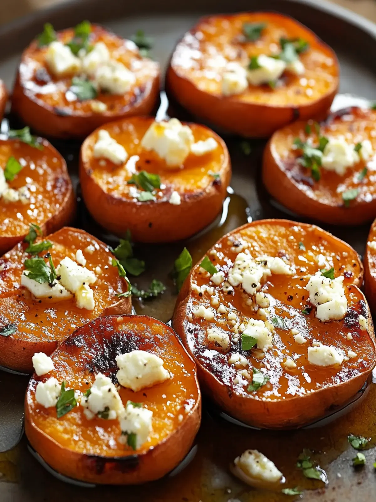 Roasted Sweet Potato Rounds with Honey & Feta