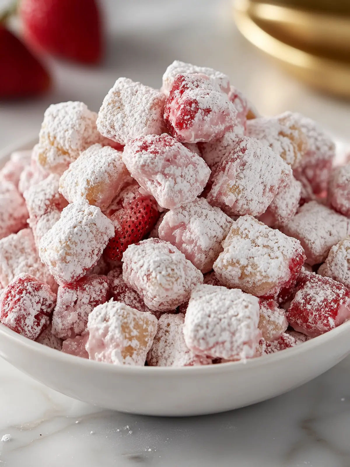 Fluffy Strawberry Shortcake Puppy Chow Snack Mix