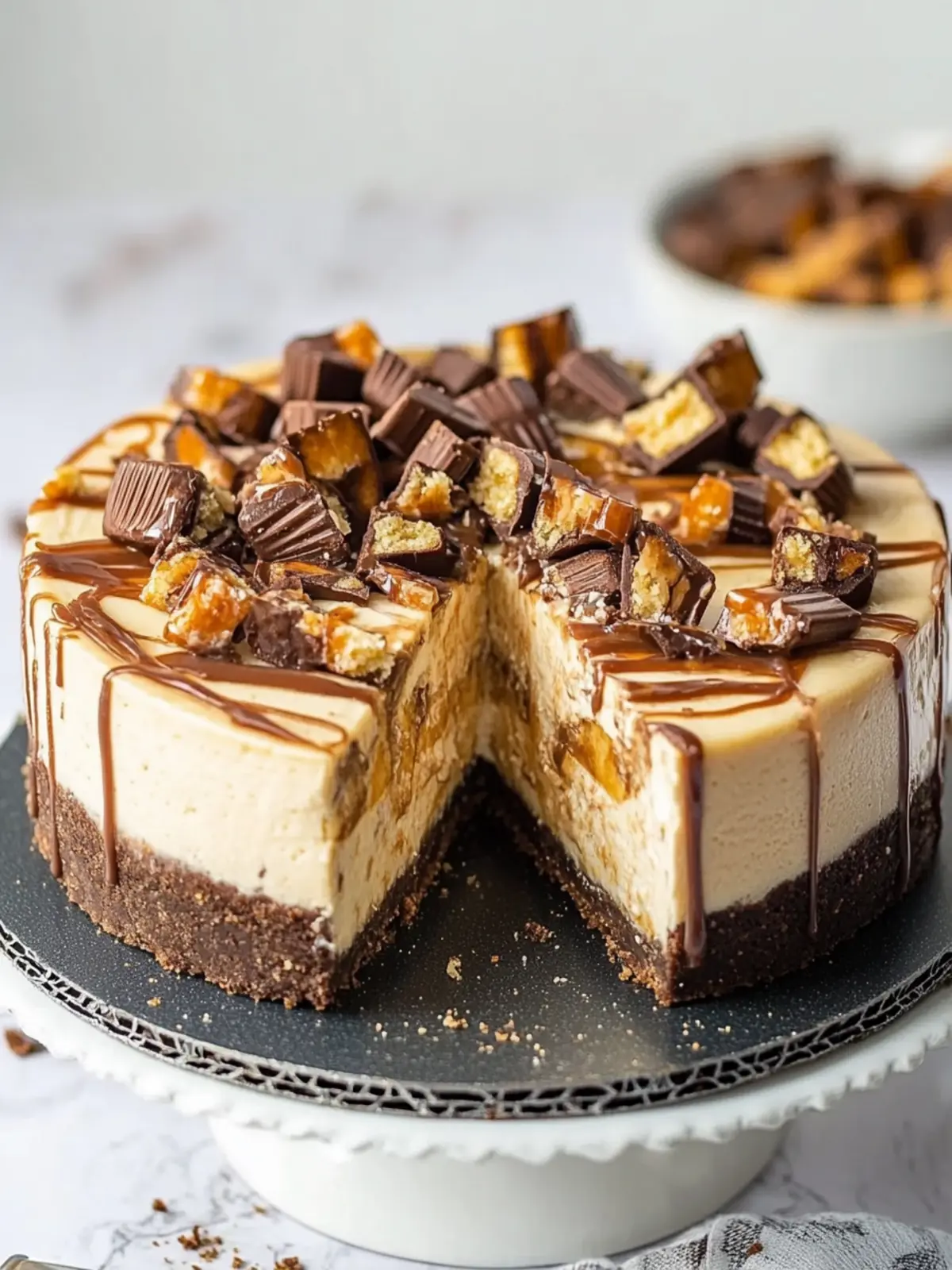 Irresistible Snickers Cheesecake with Decadent Caramel Topping