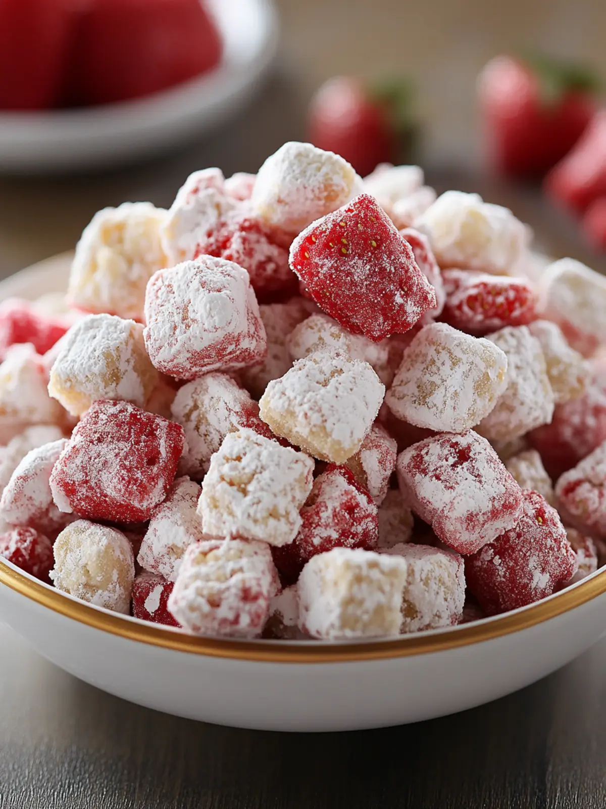 Fluffy Strawberry Shortcake Puppy Chow Snack Mix