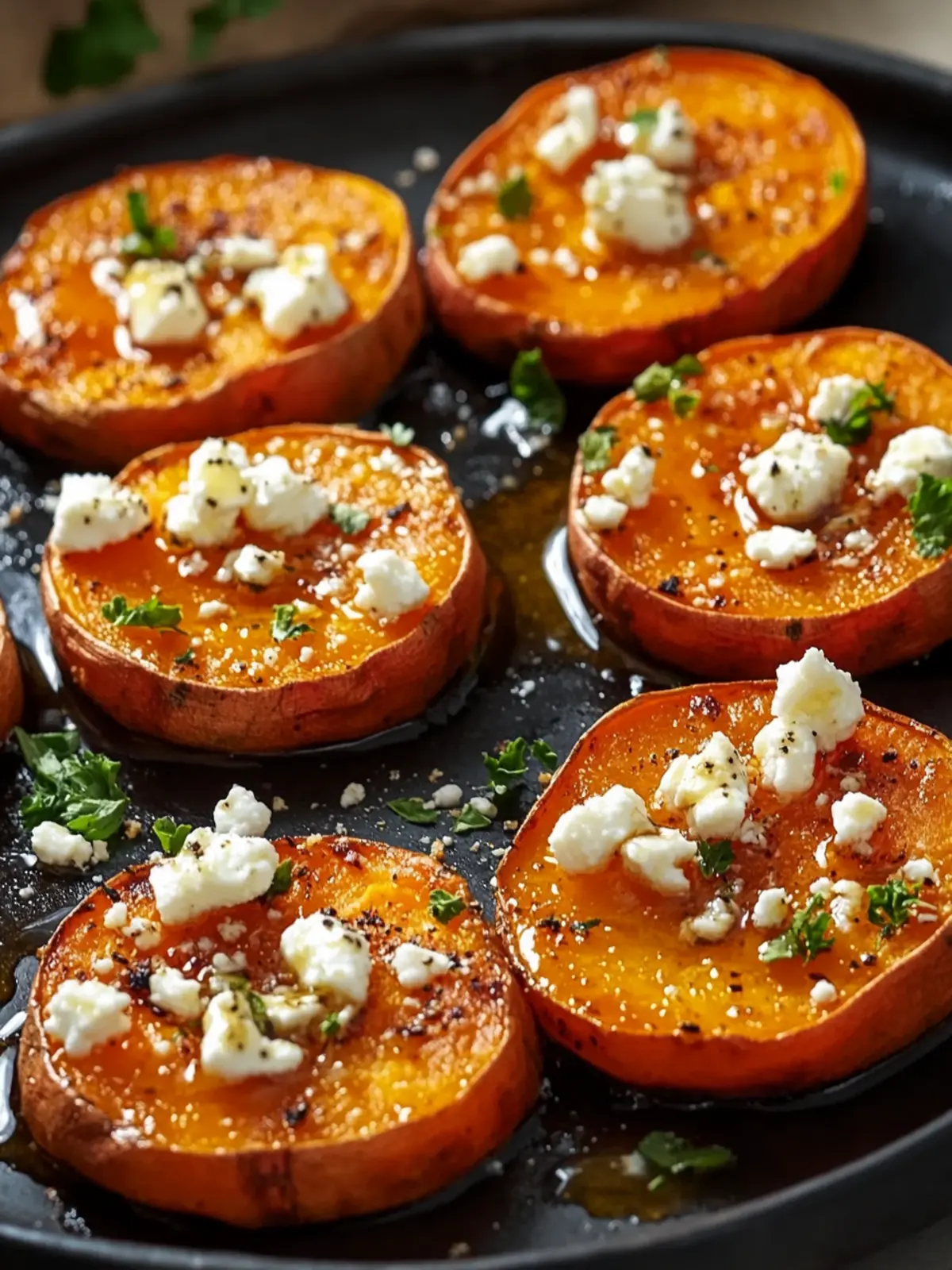 Roasted Sweet Potato Rounds with Honey & Feta