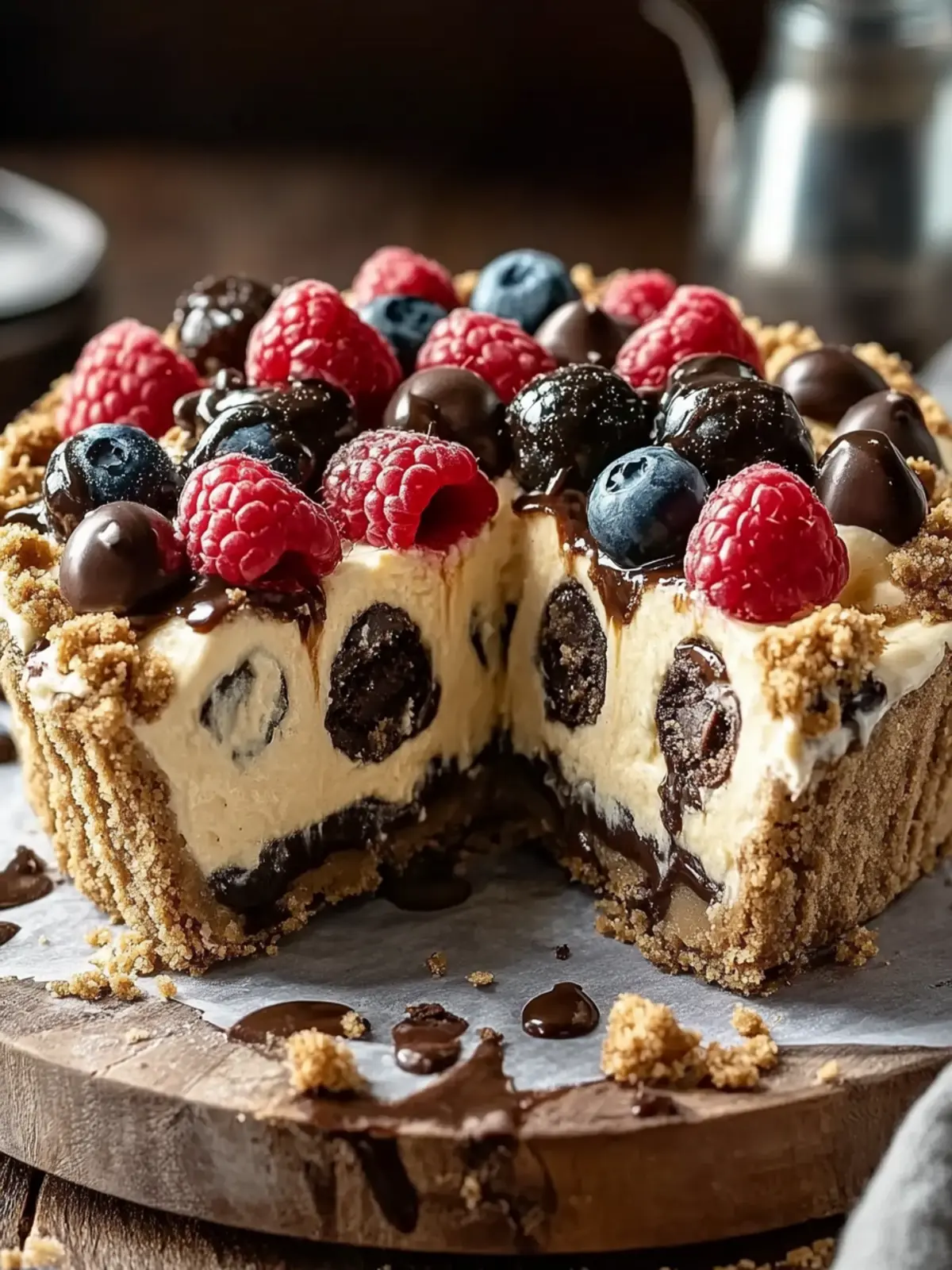 Monster Cookie Peanut Butter Cheesecake Pie