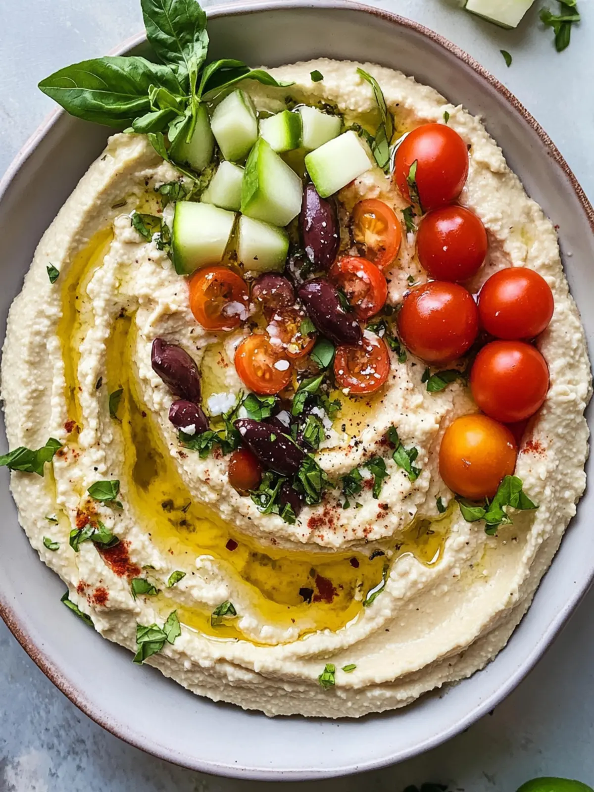Greek Style Loaded Hummus with Fresh Summer Veggies 2 Greek Style Loaded Hummus