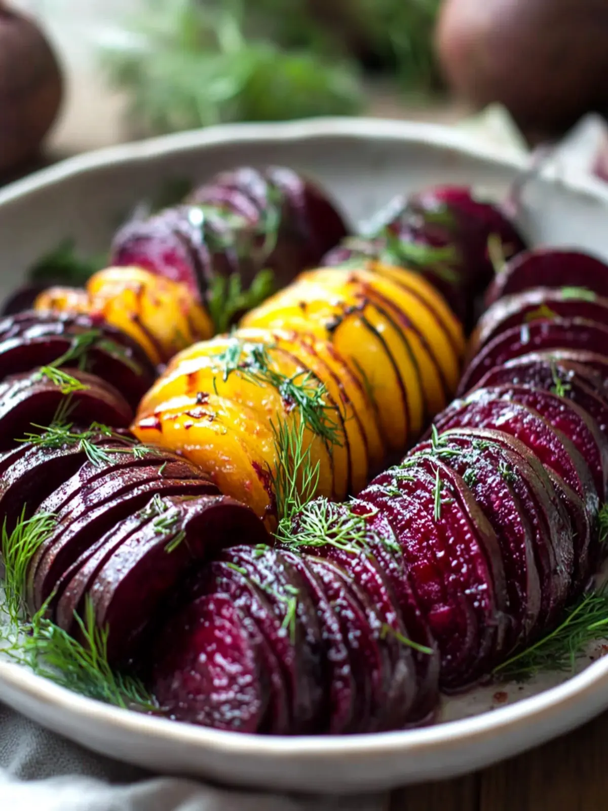 Savory Roasted Hasselback Beets with Dill Dressing Delight 3 Roasted Hasselback Beets with Dill Dressing