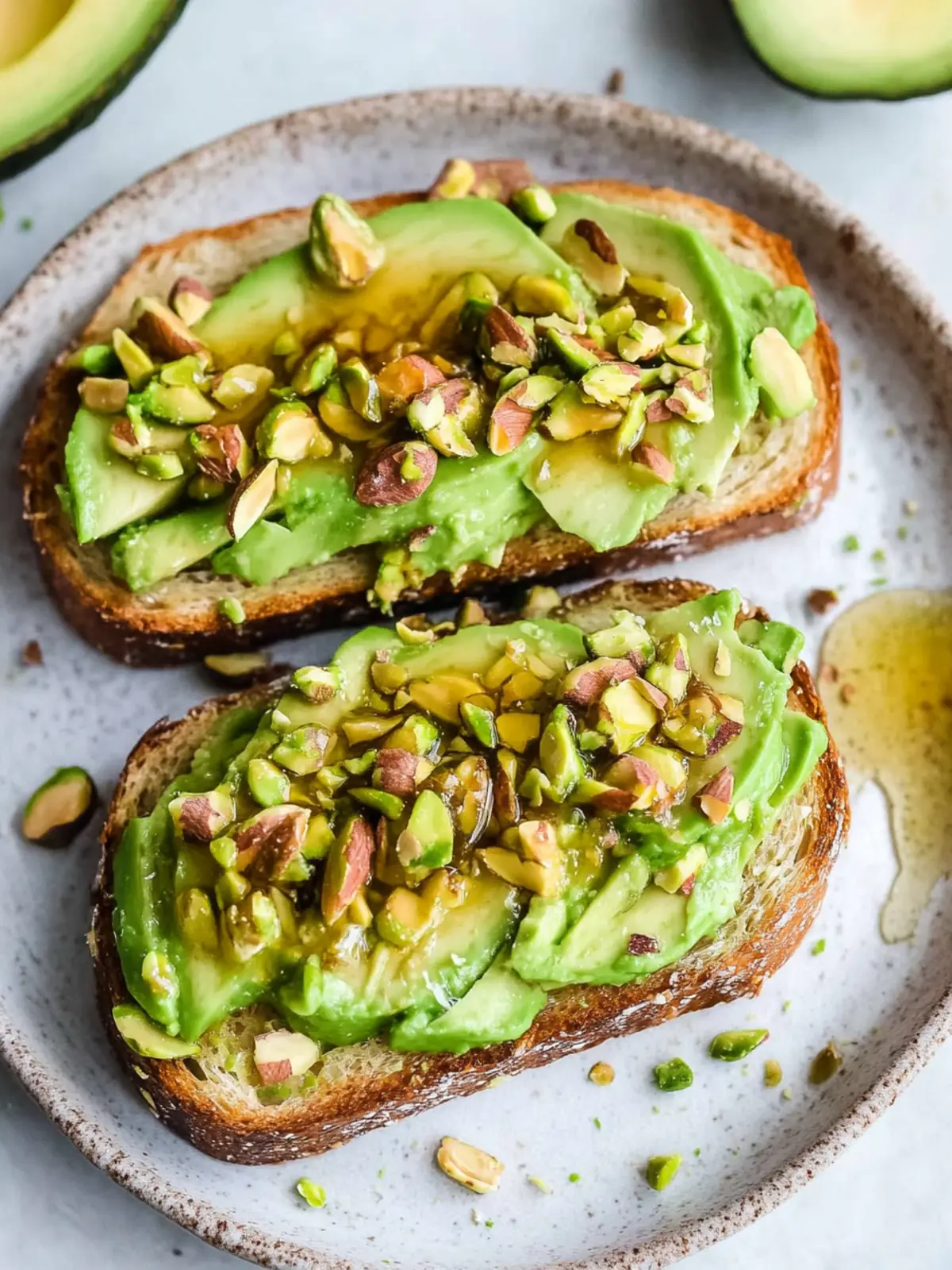 Indulge in Pistachio Honey Avocado Toast Bliss Today! 2 Pistachio Honey Avocado Toast