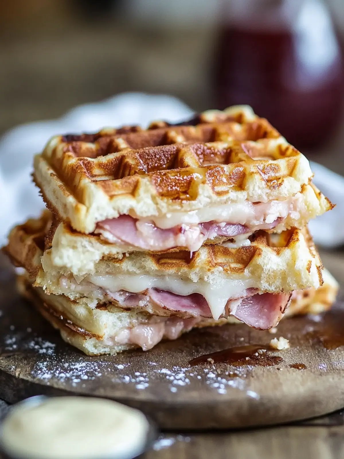 Easy Monte Cristo Waffle Sandwiches with Ham and Gruyere Delight