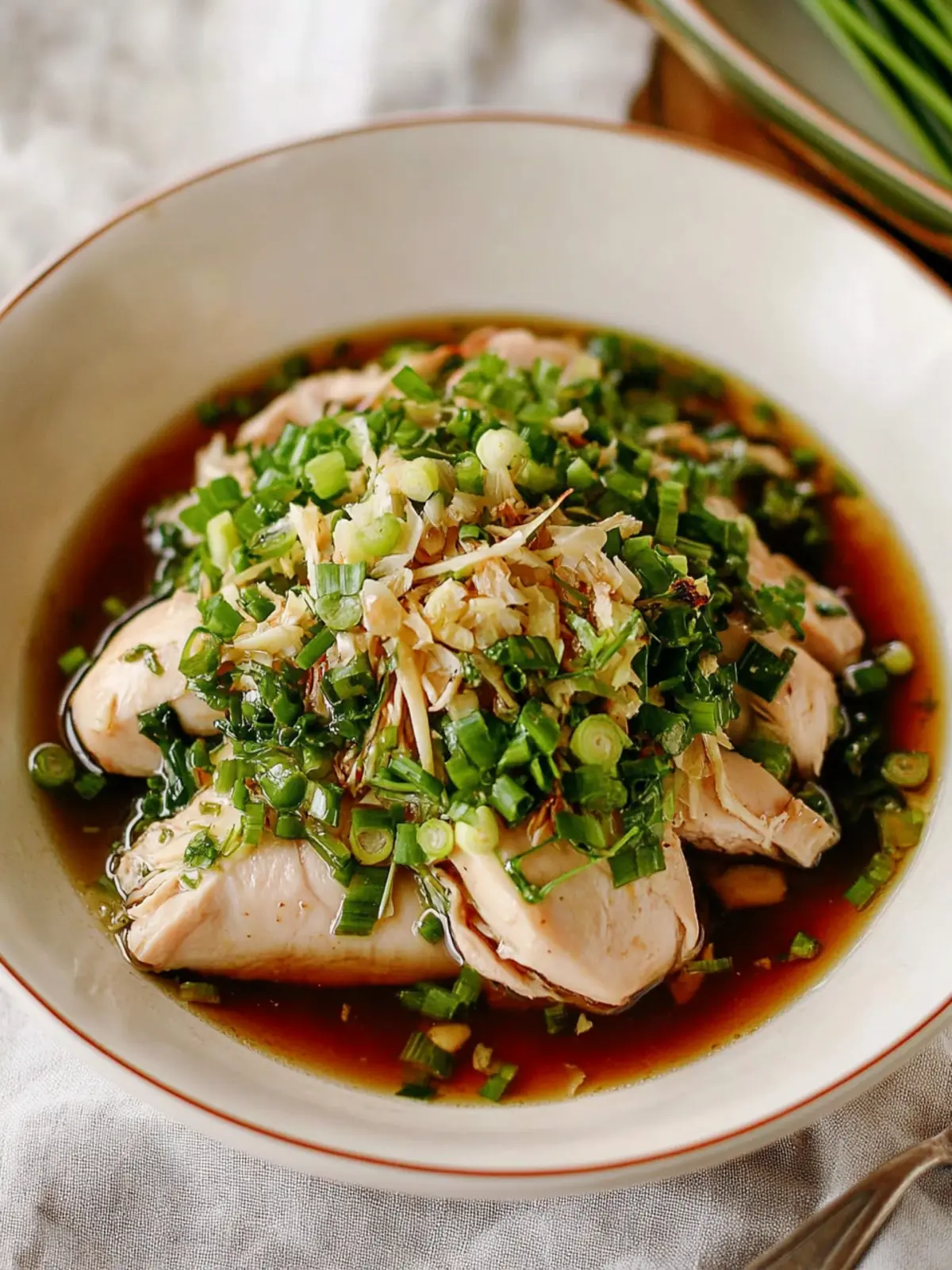 Poached Chicken with Scallion Ginger Sauce