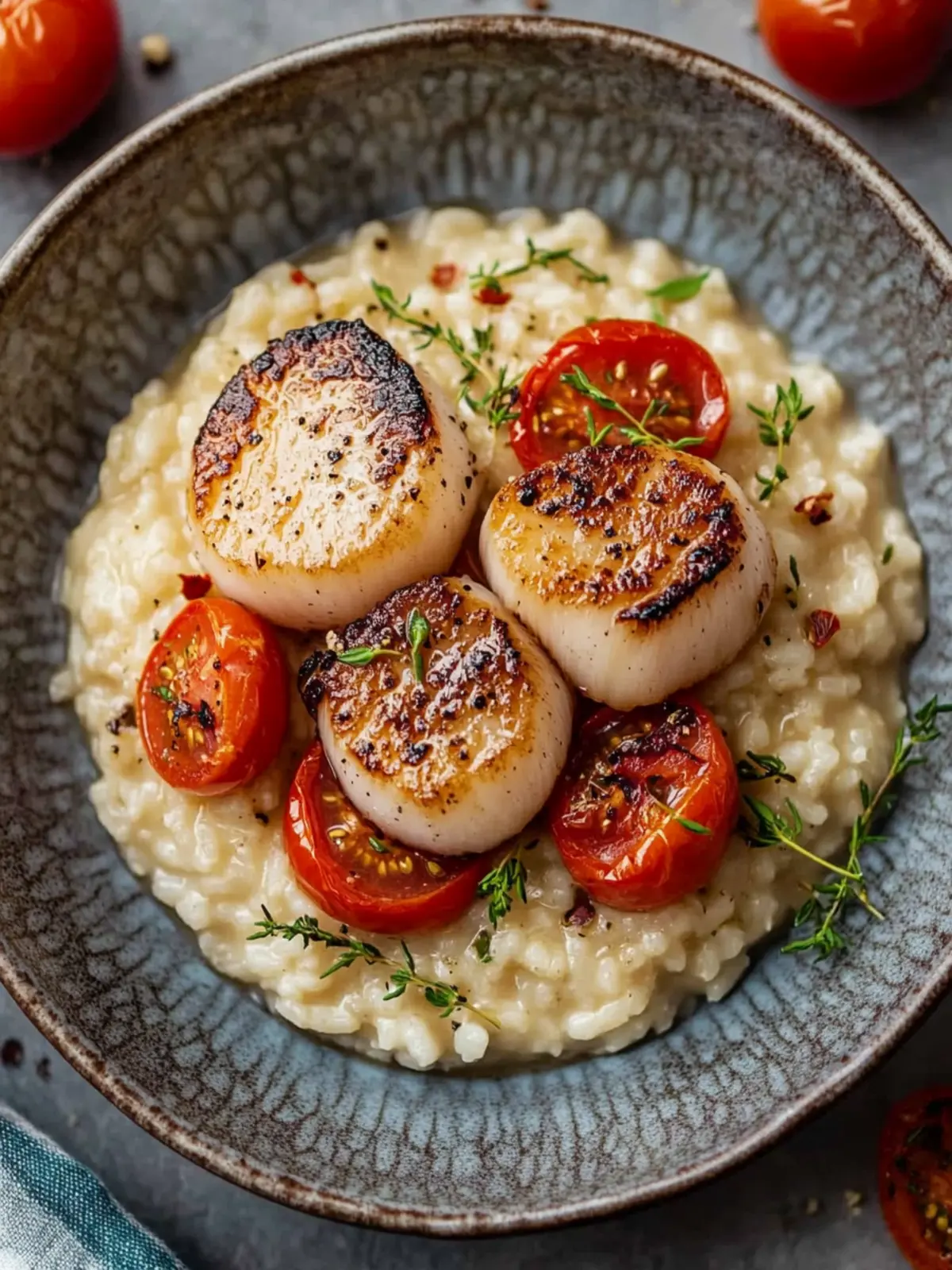 Truffle Risotto with Scallops & Roasted Tomatoes